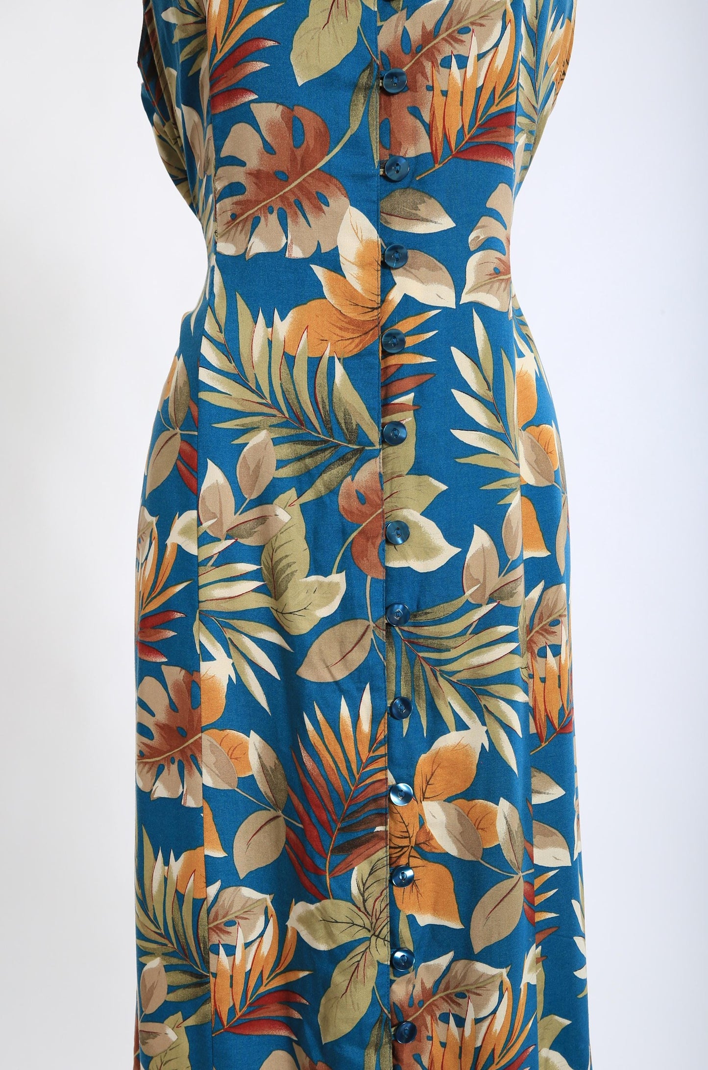 90s tropical floral rayon maxi dress