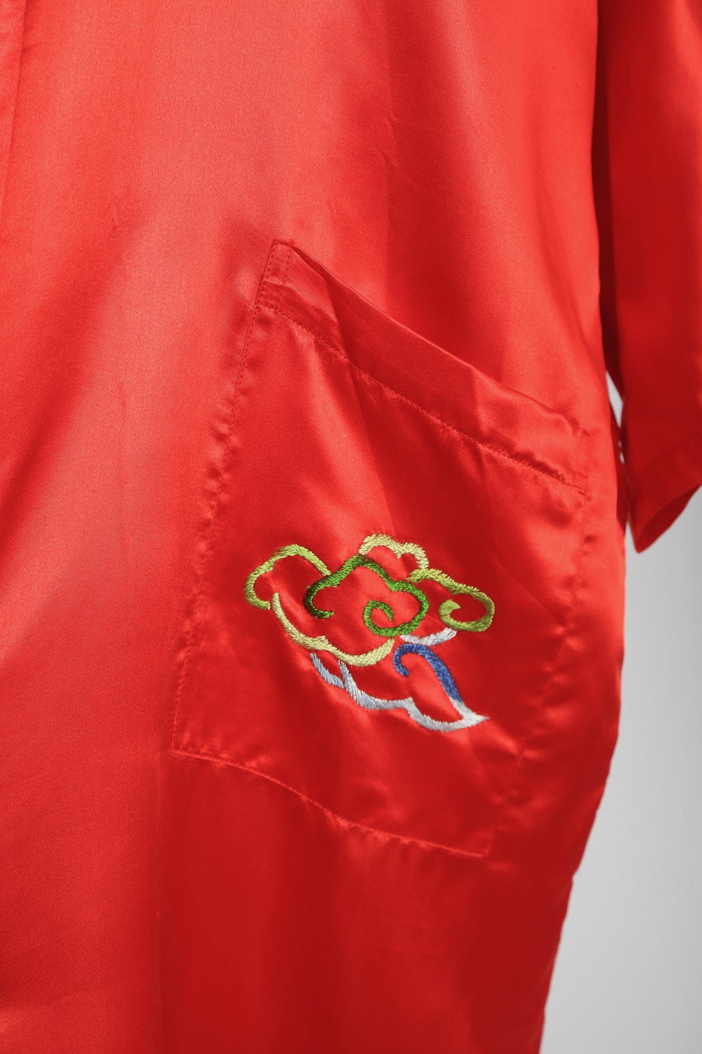 Golden Bee silk robe | Vintage Chinese hand embroidered Red purse silk dragon robe