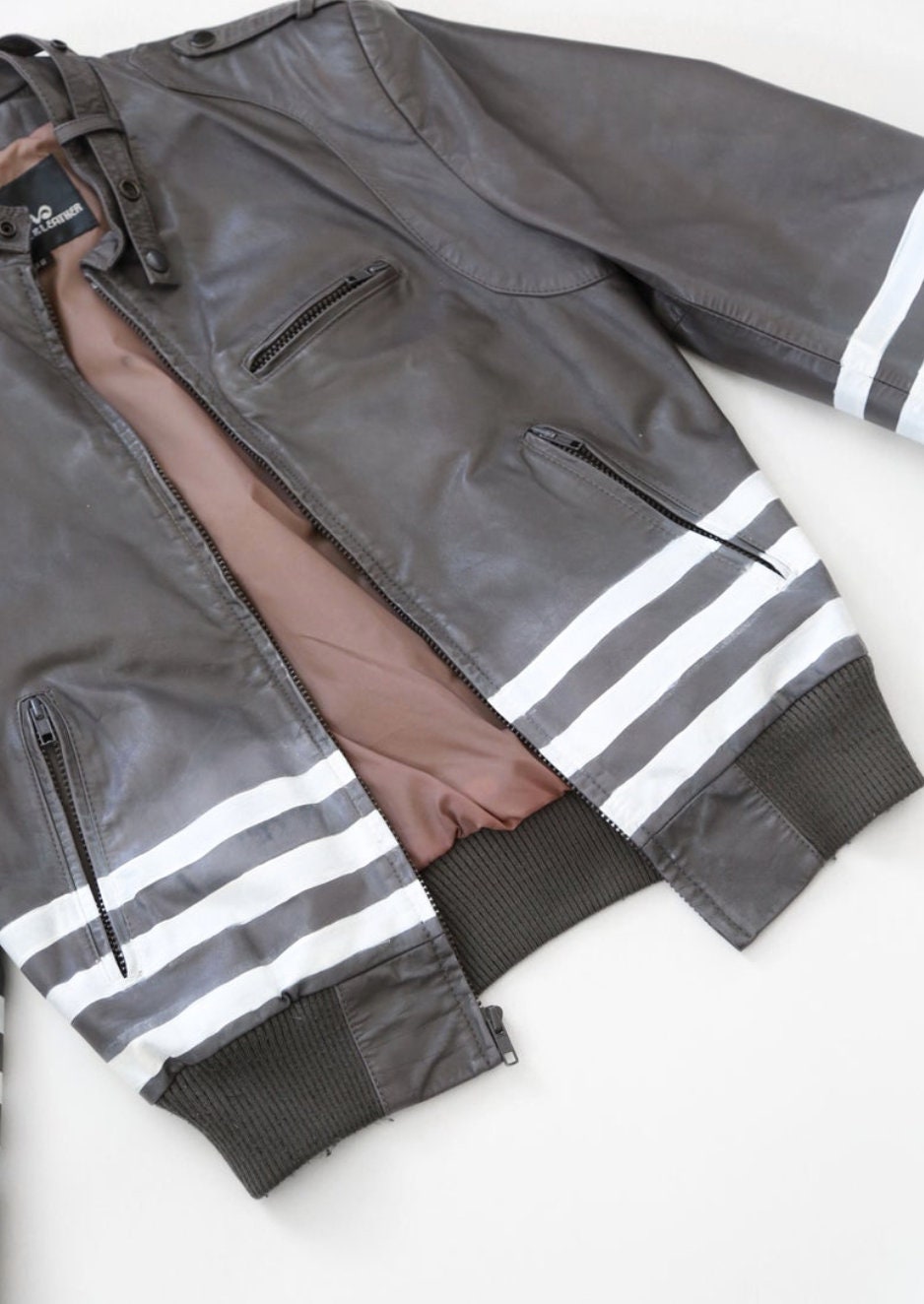 Vintage Wilsons leather striped bomber Jacket | Custom painted vintage jacket
