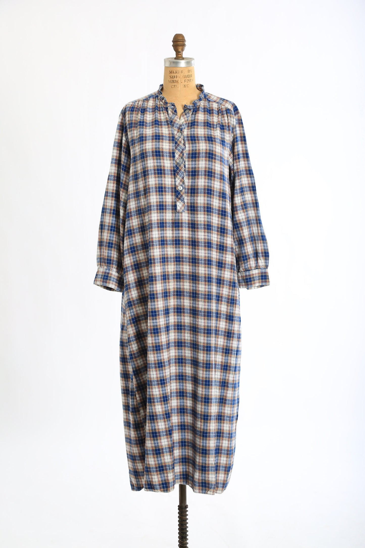 Vintage 70s cotton plaid flannel cotton pajamas night dress