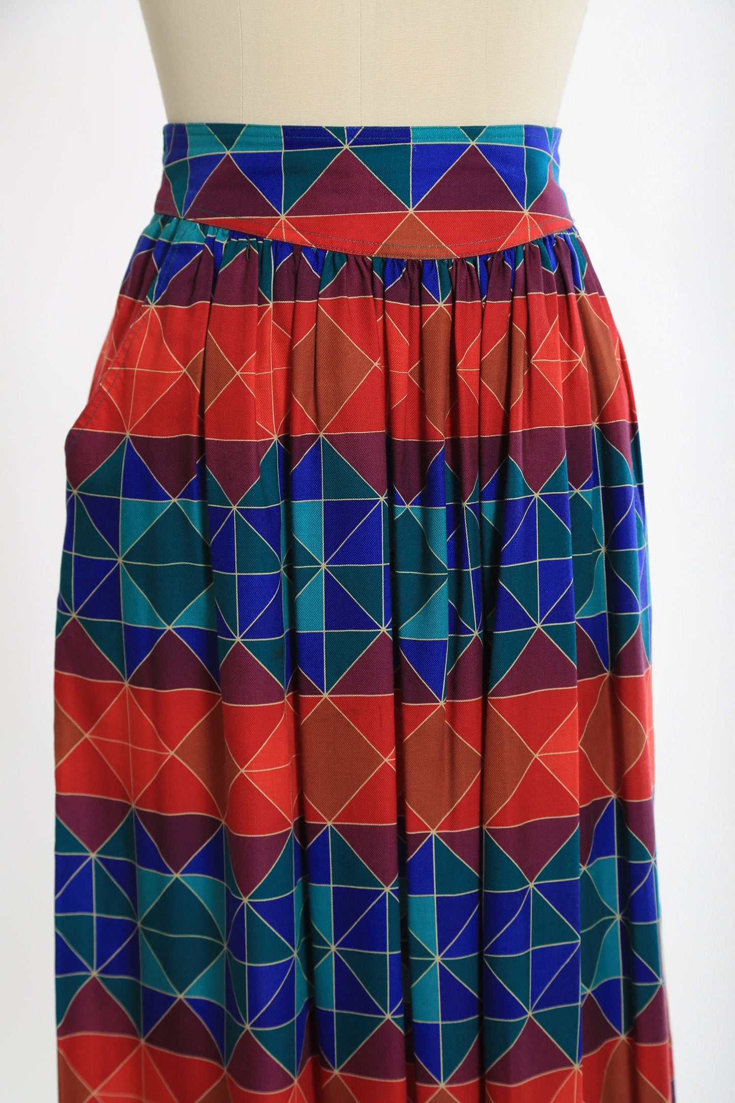Vintage 90s Liz Claiborne geometric rainbow rayon midi skirt