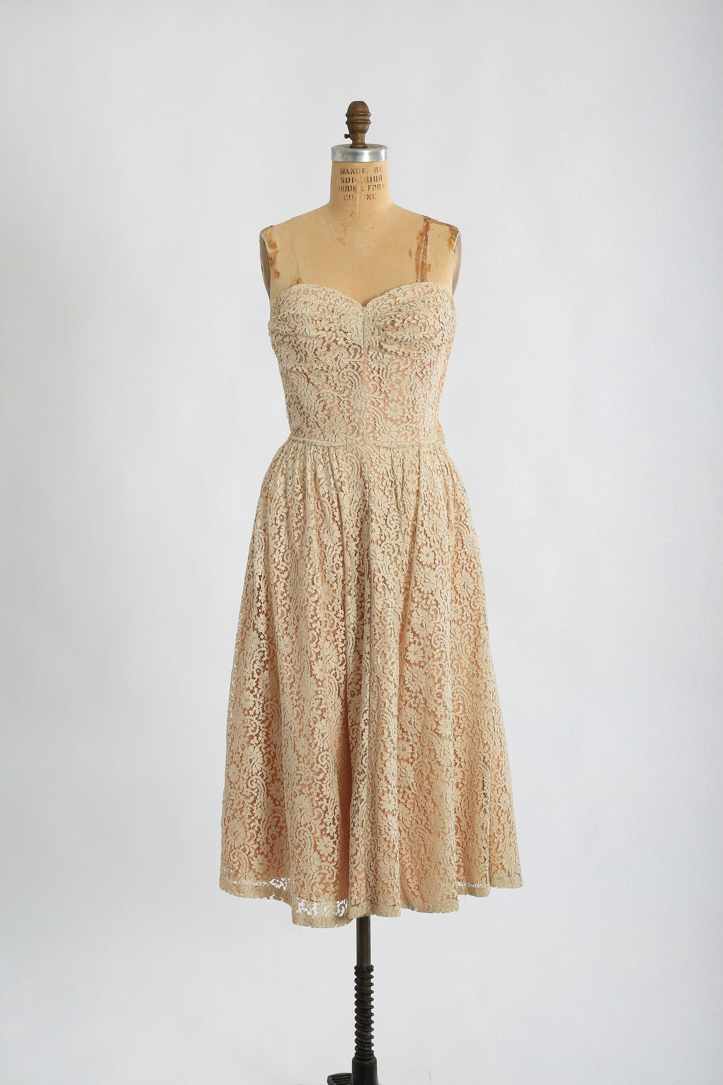 50s nude lace dress | 1950s Lorrie Deb floral lace 2pc dress