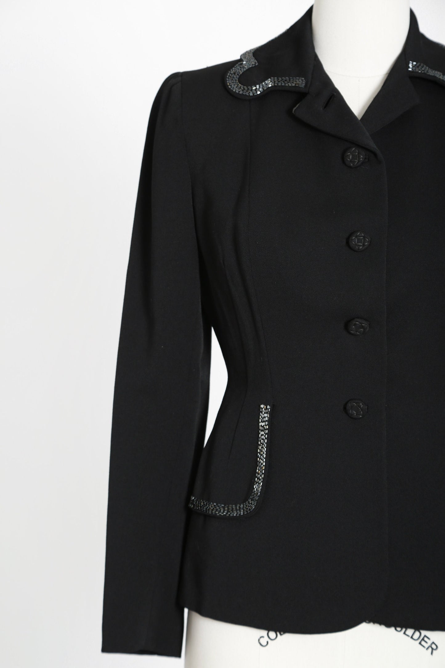 40s beaded blazer | Vintage 40s black wool hand beaded blazer | 1940s dress suit coat