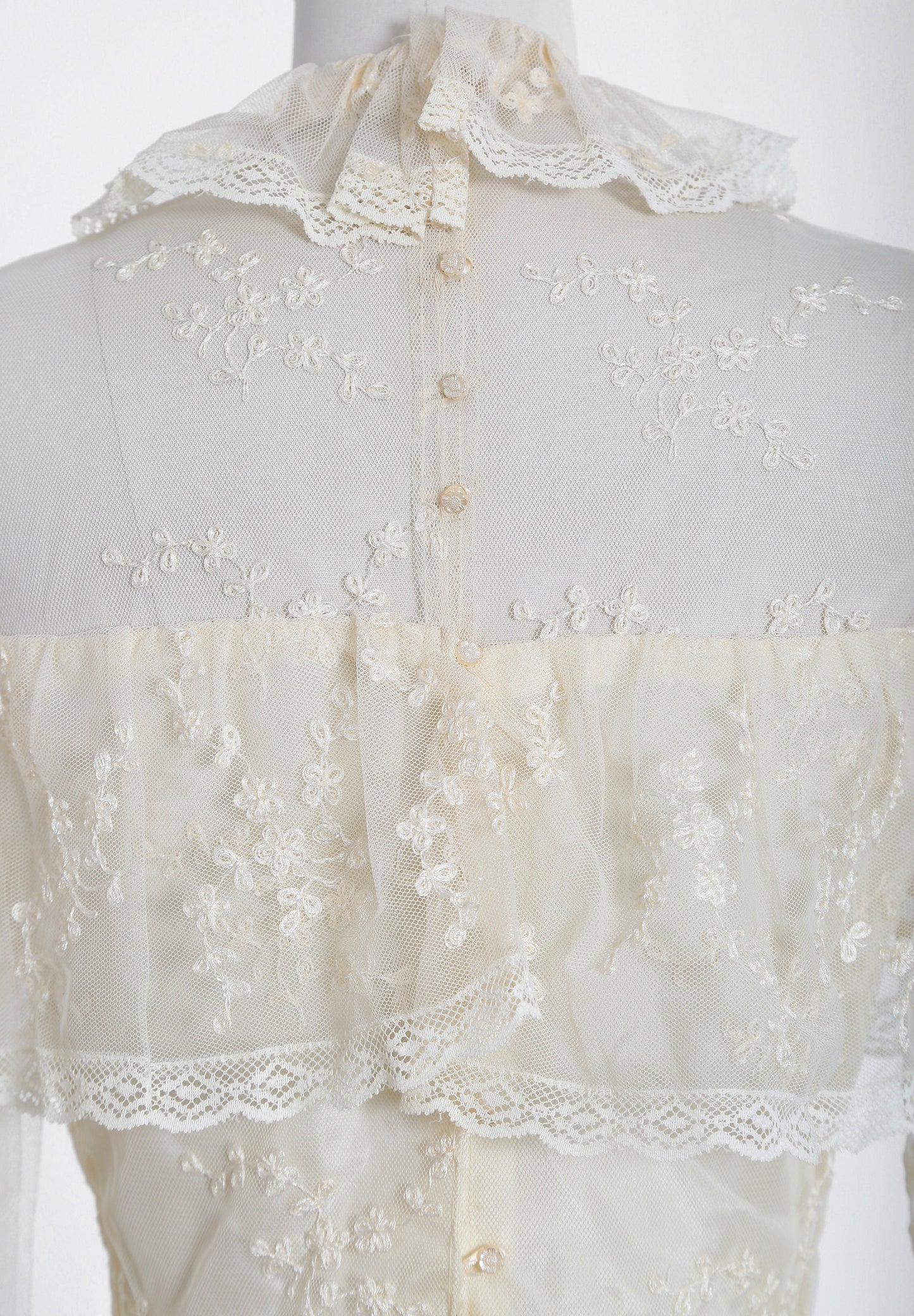 Vintage 70s Ivory floral crochet lace beaded Wedding dress | 1970s Boho long sleeve wedding dress