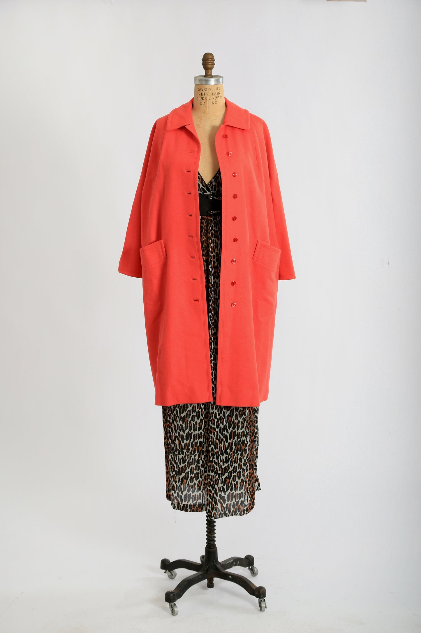 Vintage 50s 60s salmon orange woven wool coat