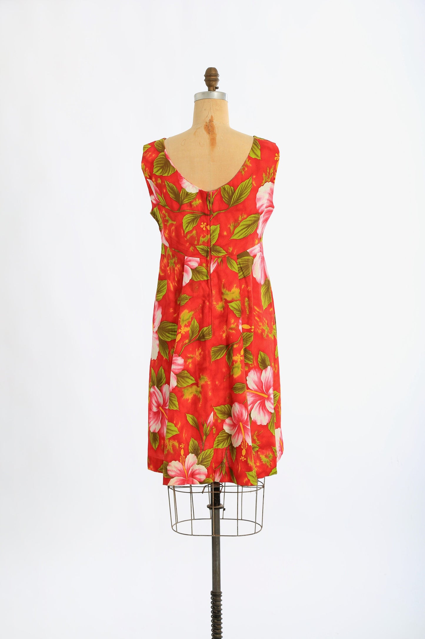 60s Ui - Maikai barkcloth Hawaiian mini dress | Vintage 1960s deadstock Red tropical Hibiscus dress