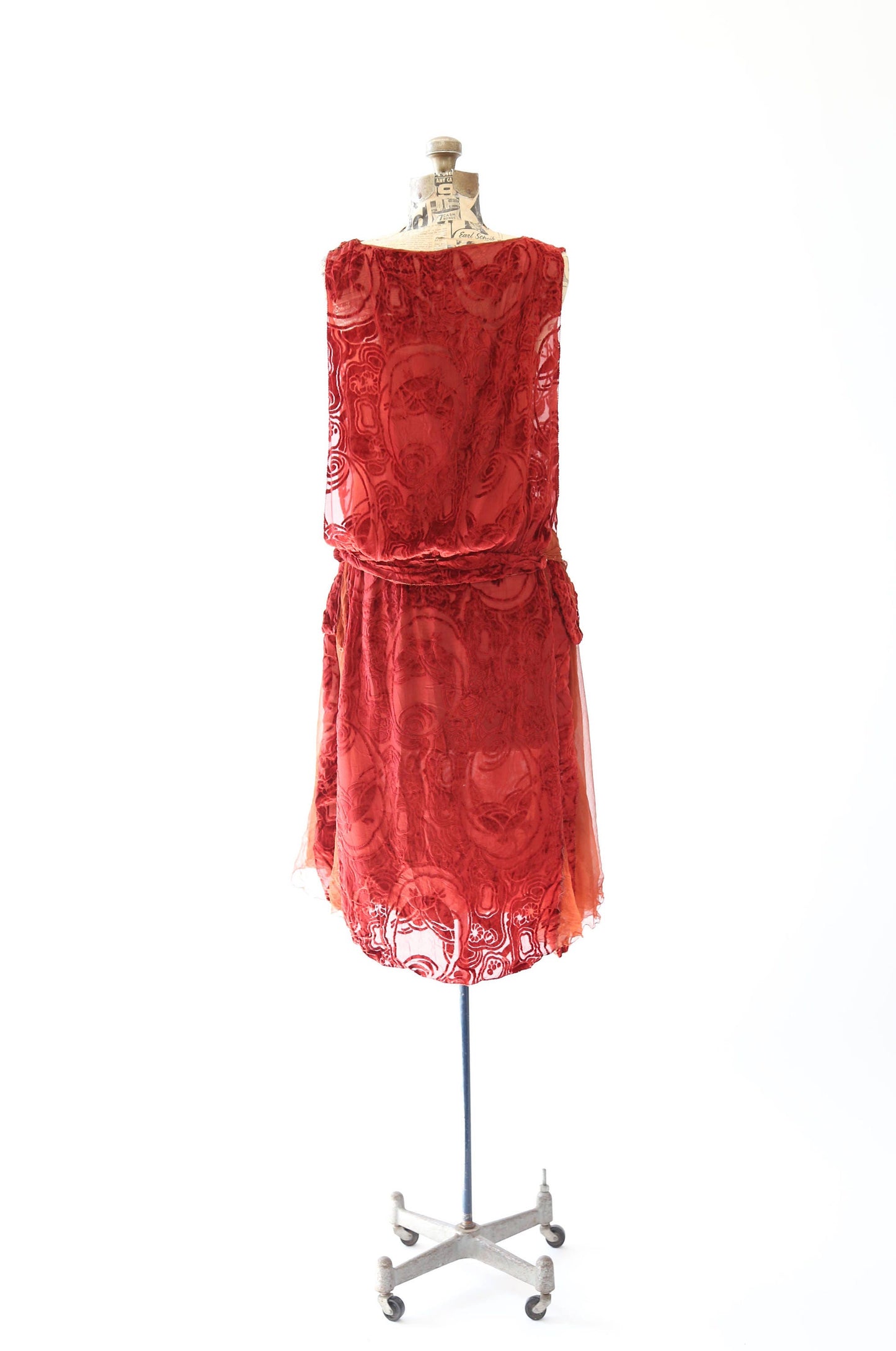 20s SILK velvet dress | Antique vintage 1920s Art deco orange velvet drop waist dress