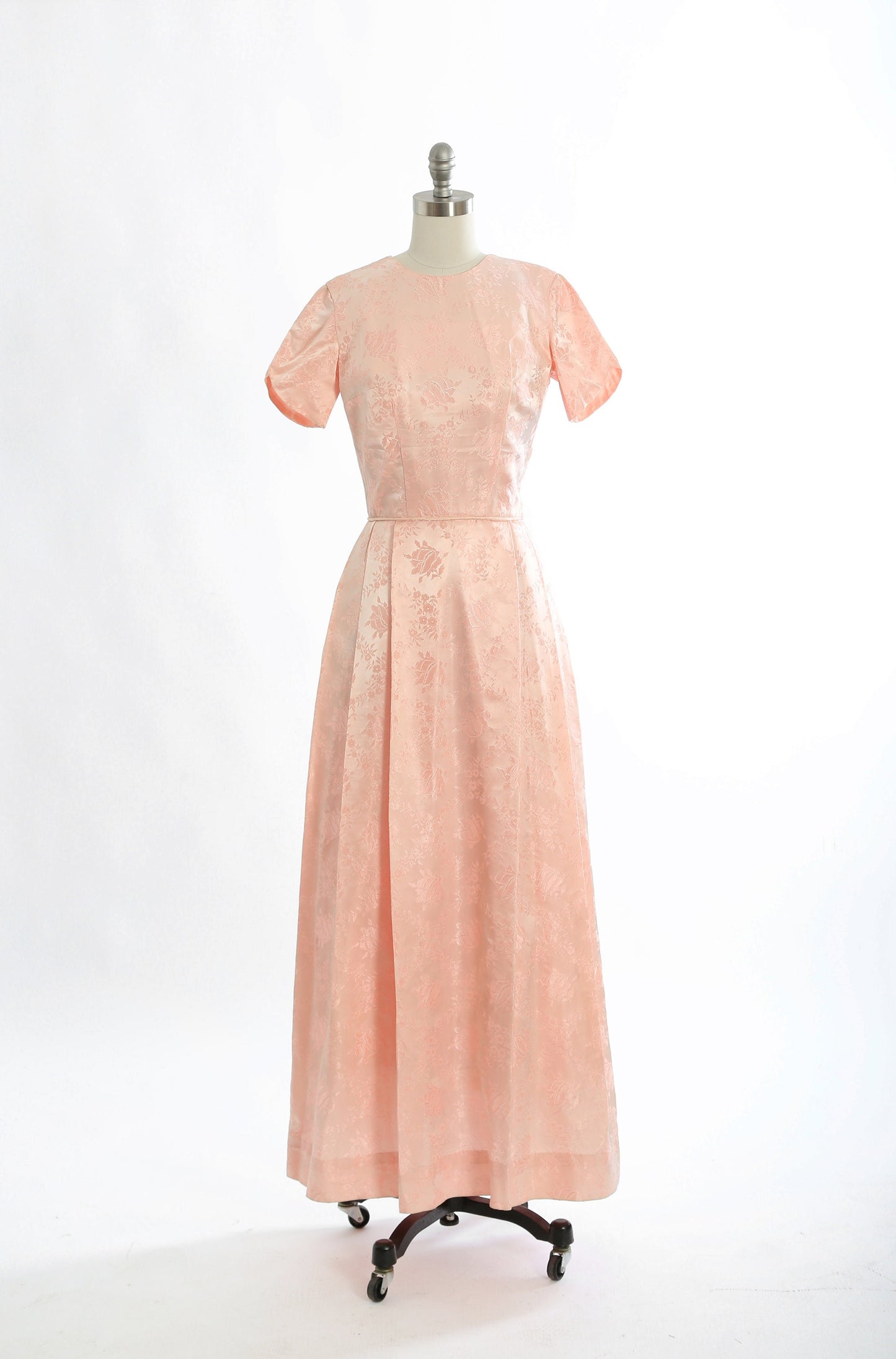 60s pink brocade rose dress | Vintage 1960s Floral Brocade maxi dress gown