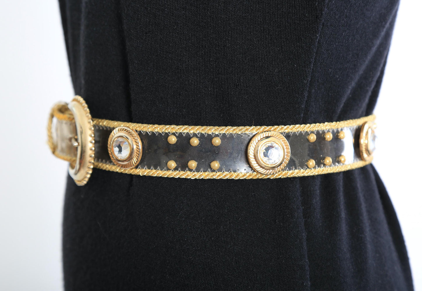 Vintage 80s 90s Clear gold rhinestone belt