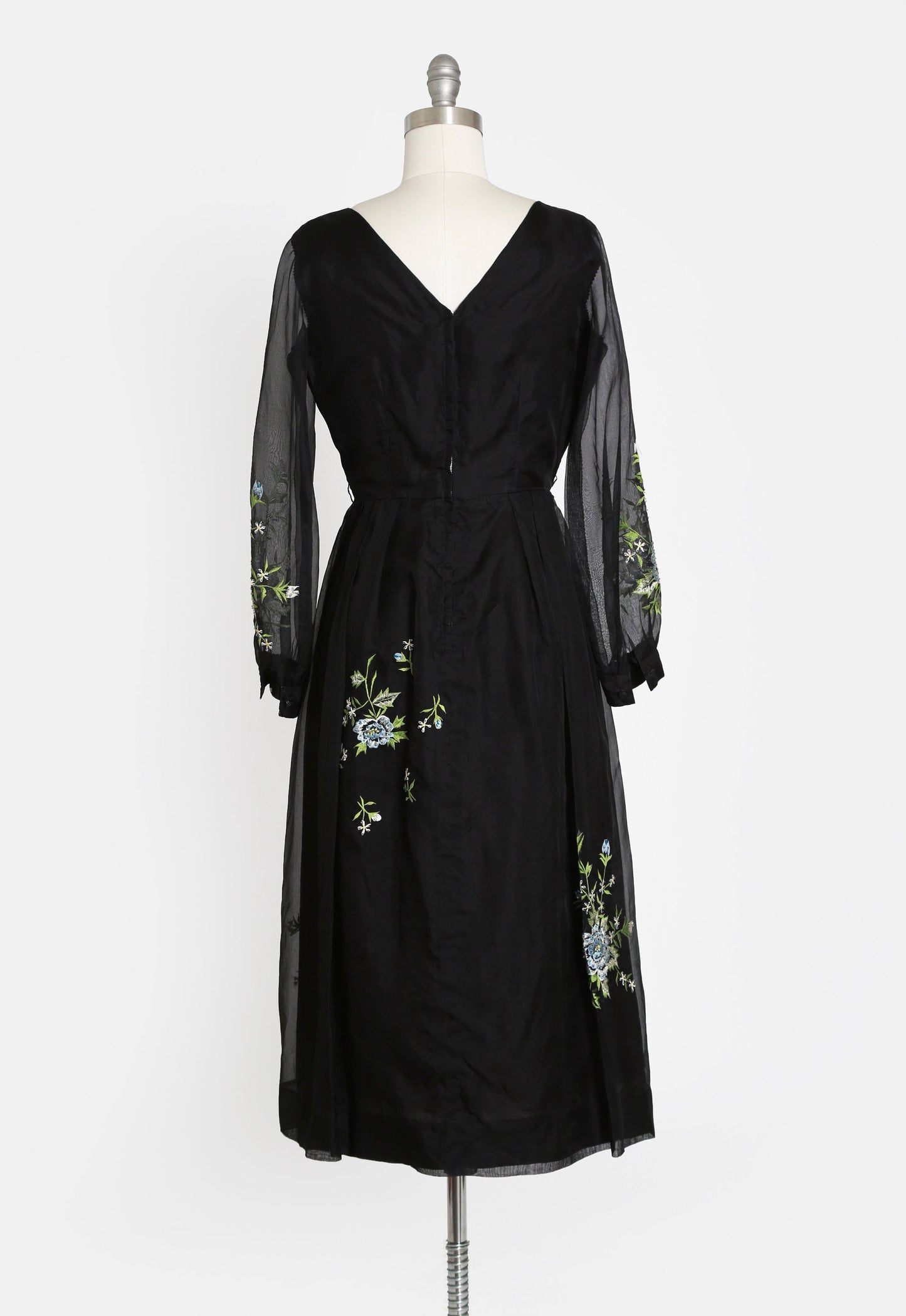 50s Chiffon dress | Vintage 1950s black embroidered beaded sequin dress