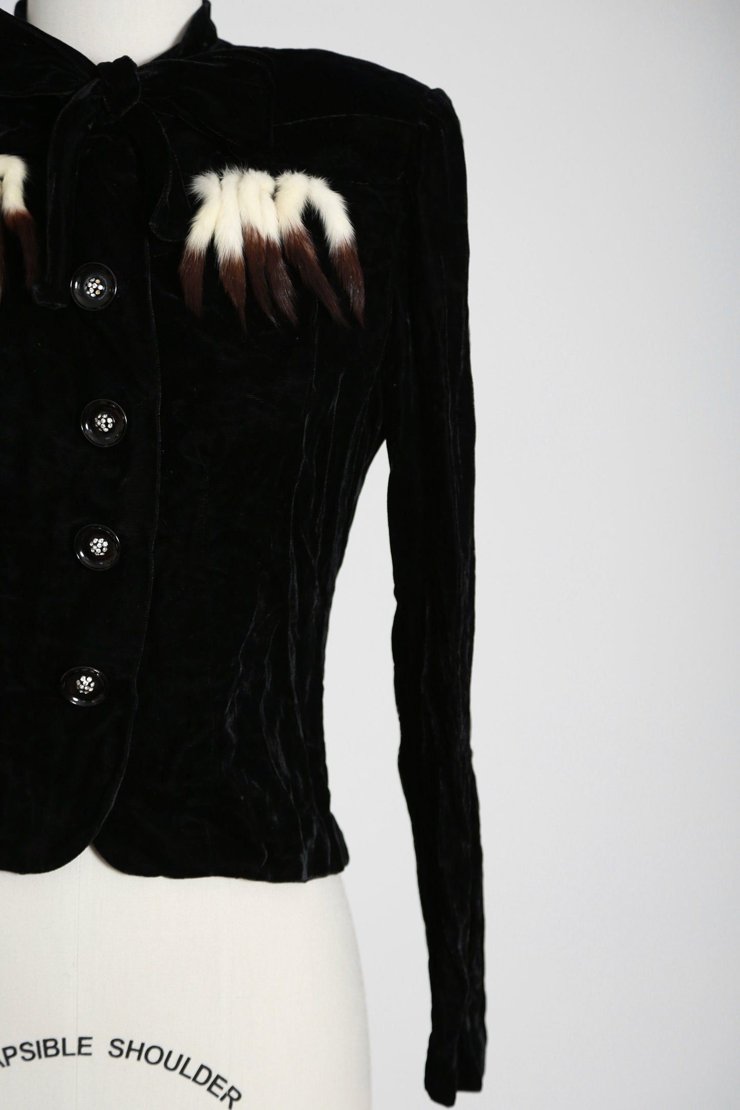 40s Mink fur velvet jacket | Vintage 1940s black velvet mink fur tails blazer