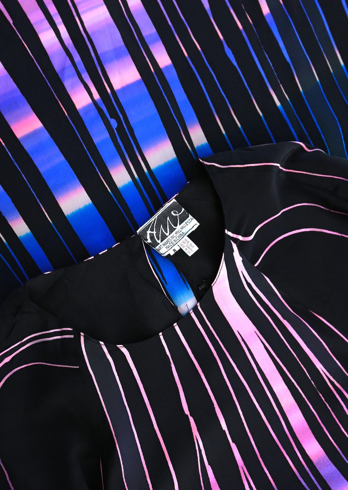 80s ombre striped silk dress | vintage 1980s Art waves silk dress