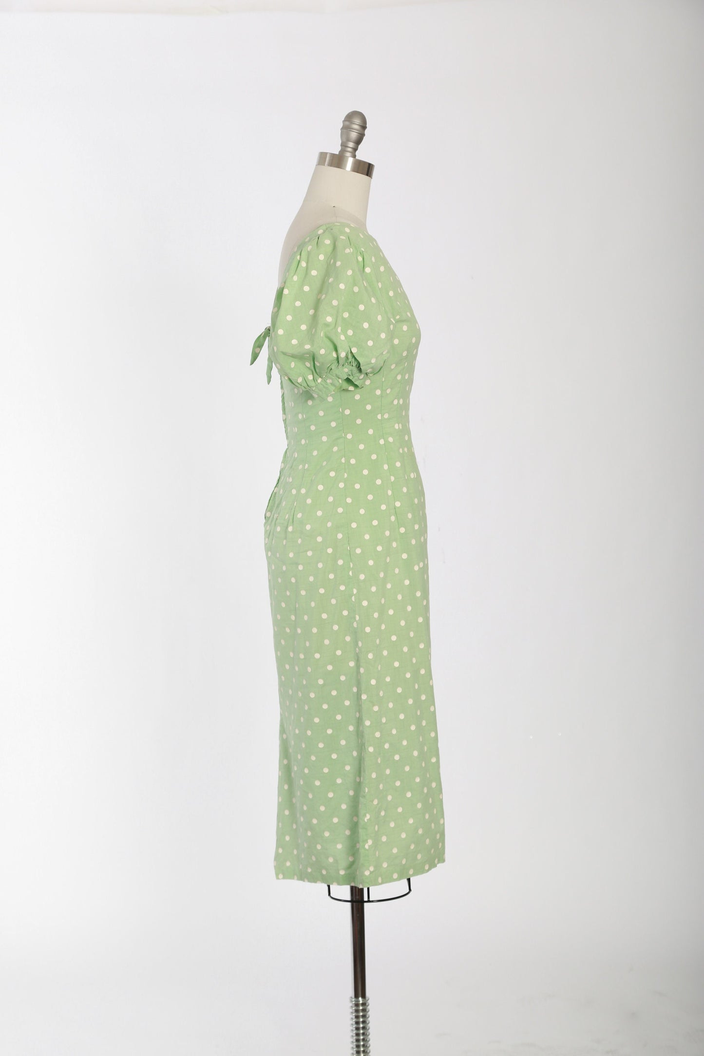 40s puff sleeve dress | Vintage 1940s polka dot mint green dress