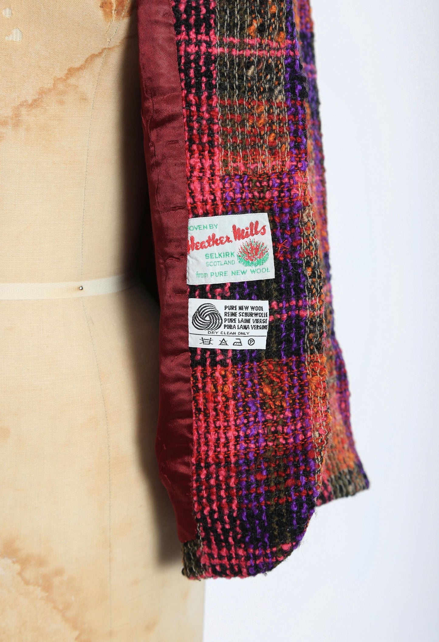 Vintage 70s Pink plaid Scottish wool blazer jacket