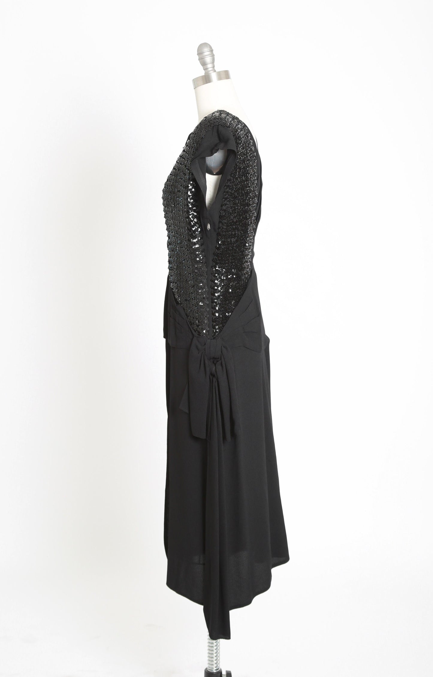 40s sequin dress | Vintage 1940s black crepe sequin bow dress
