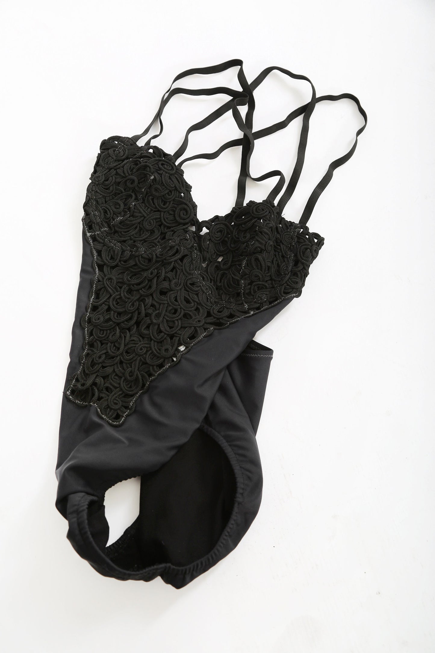 90s black embroidered rope one-piece swimsuit made in Spain