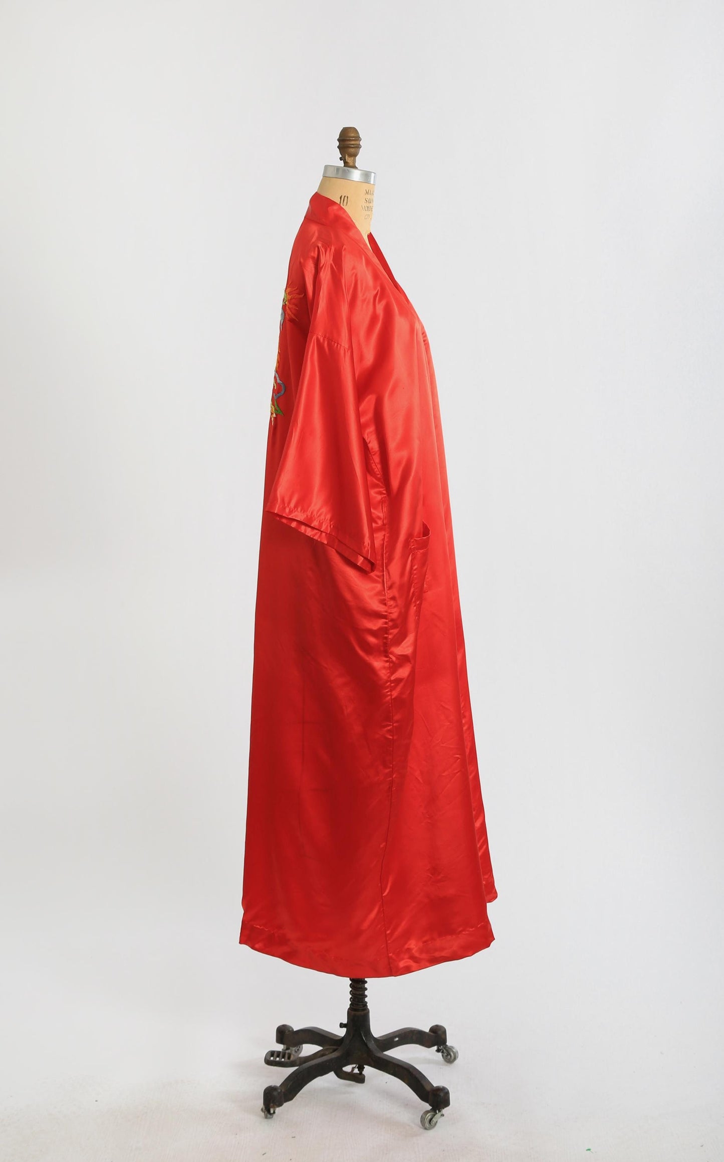 Golden Bee silk robe | Vintage Chinese hand embroidered Red purse silk dragon robe