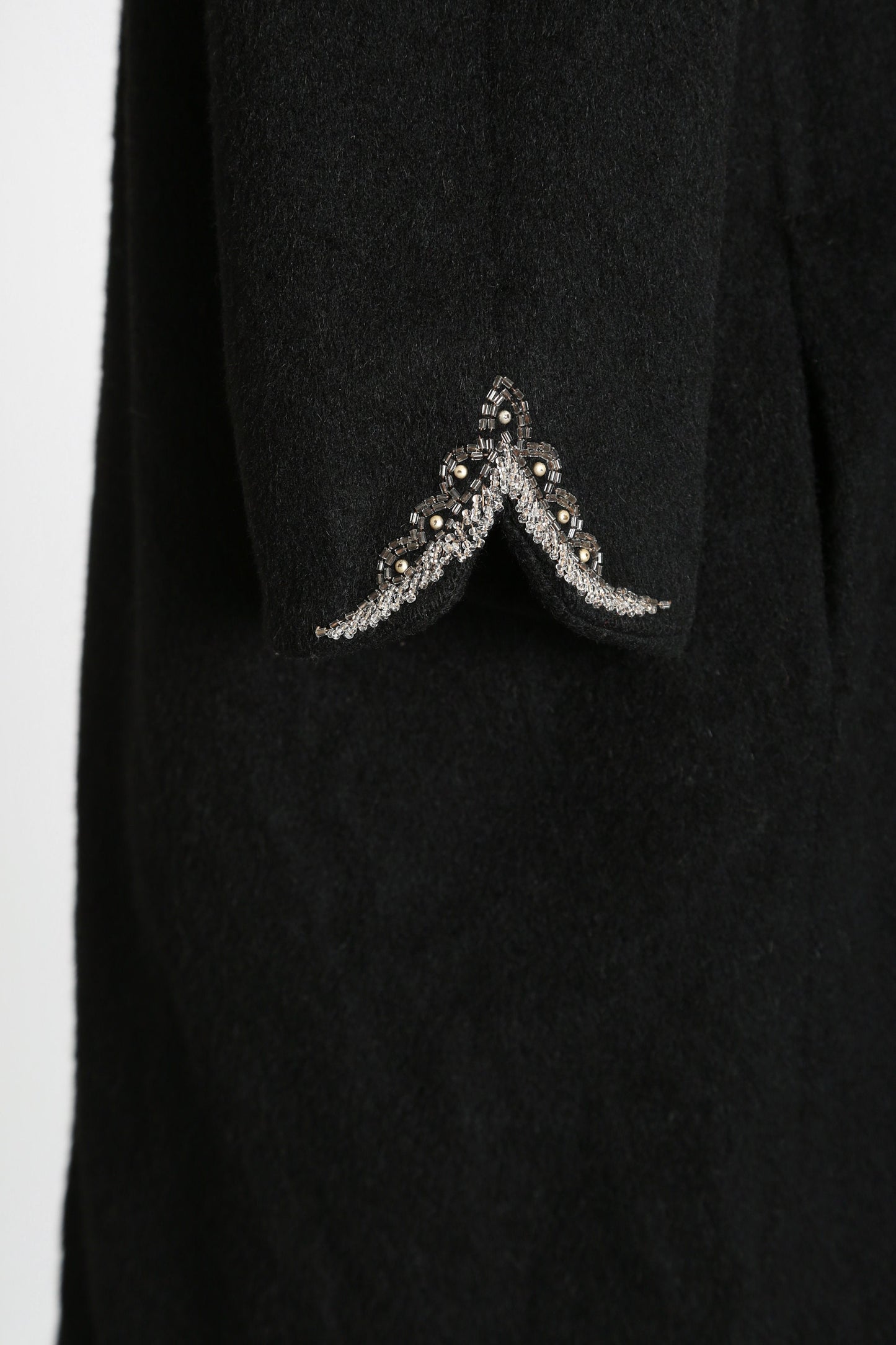 40s beaded coat | Vintage 40s black mohair wool coat | 1940s hand beaded swing coat