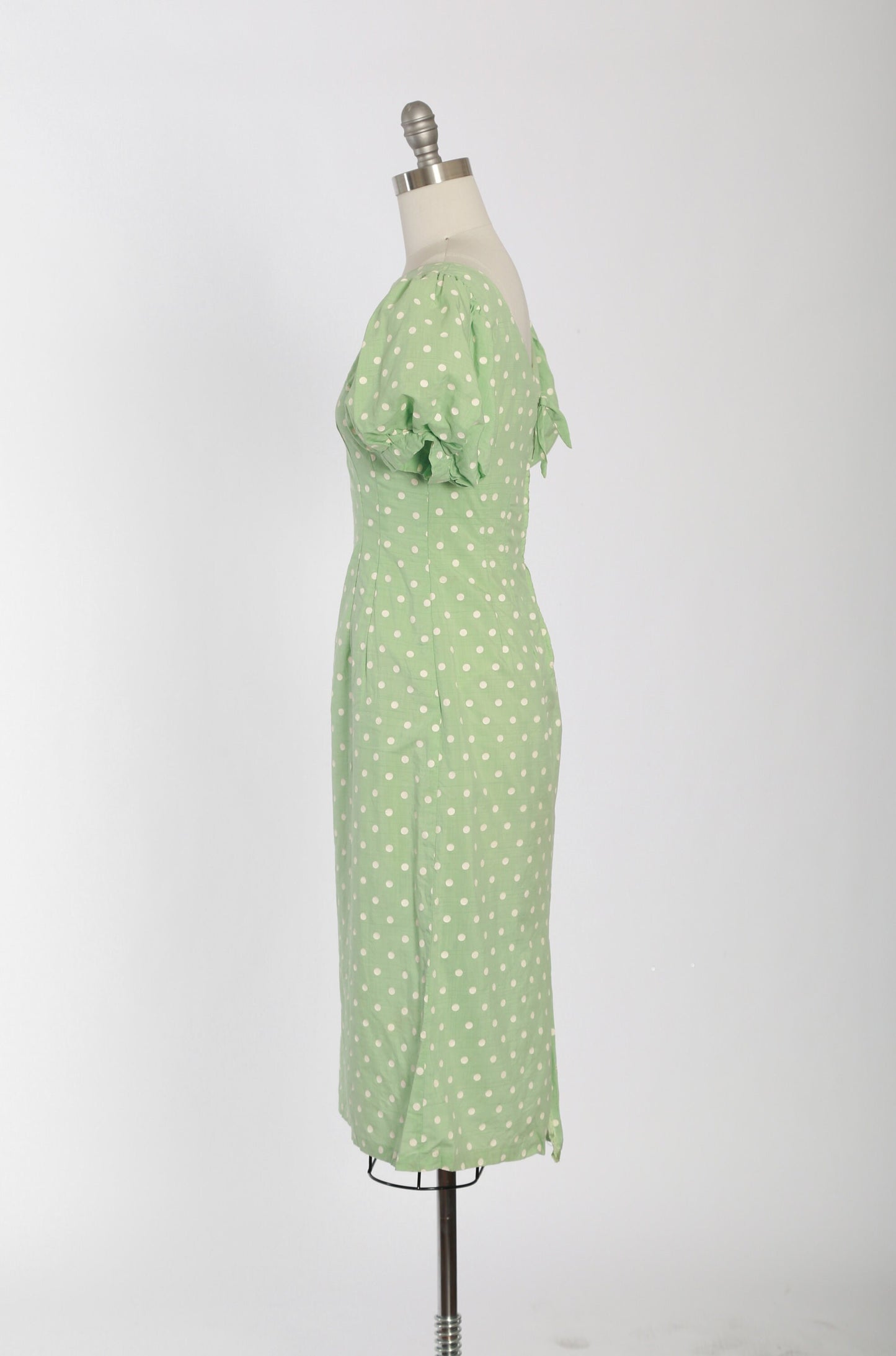 40s puff sleeve dress | Vintage 1940s polka dot mint green dress