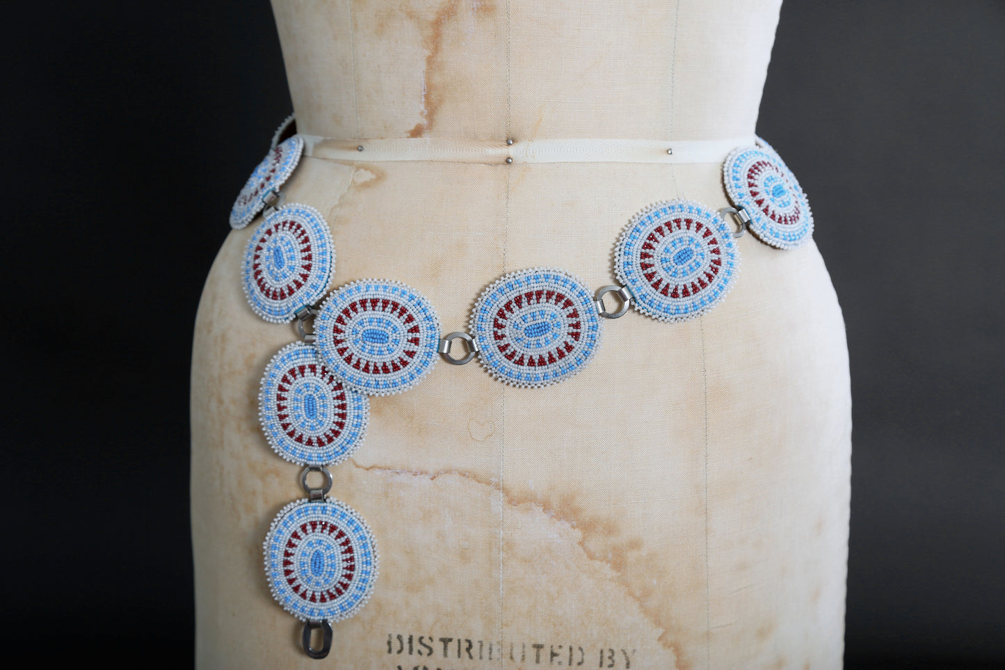 Antique Vintage Native American trade beaded leather concho belt