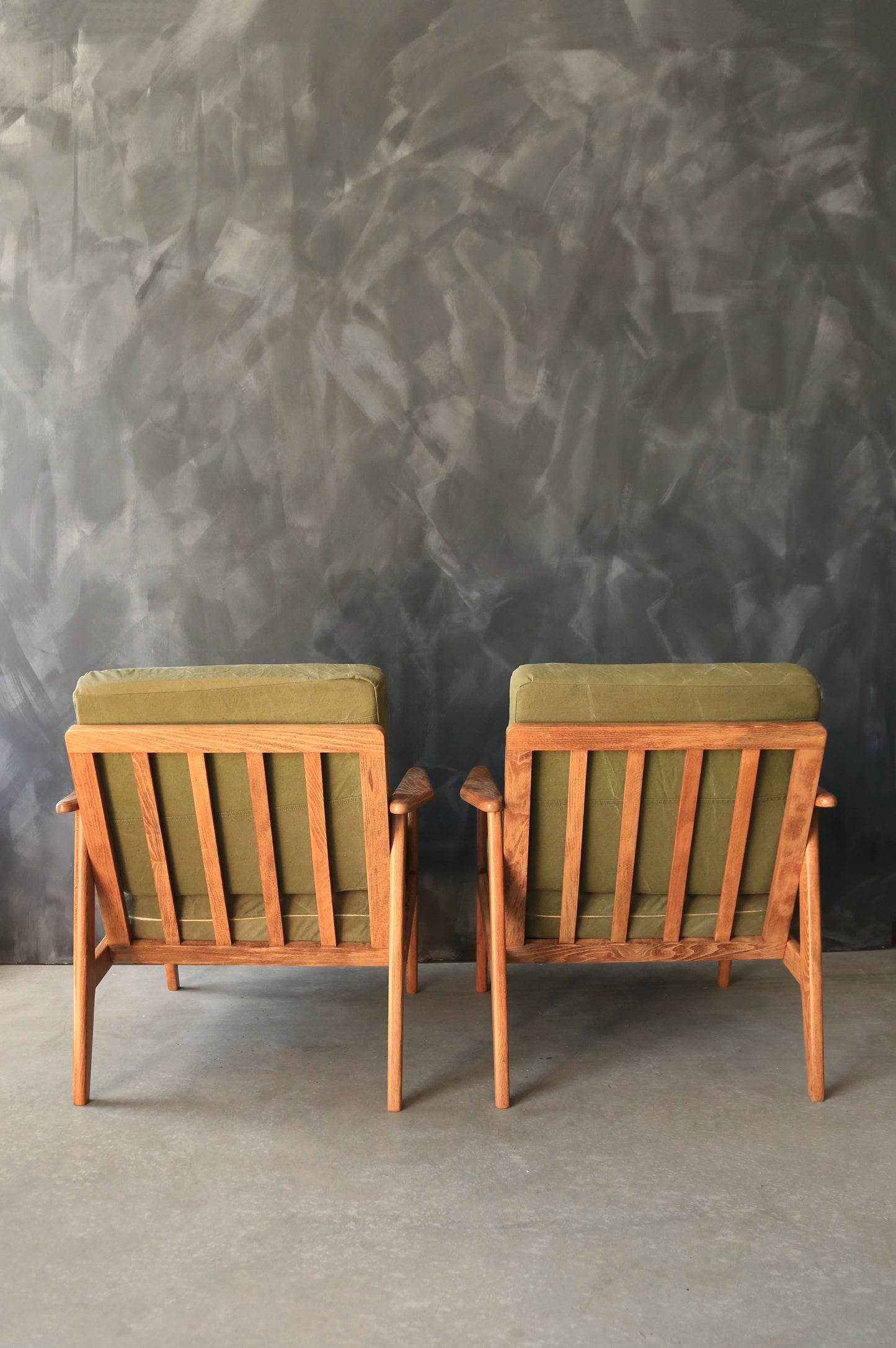 Vintage Mid Century Modern Japanese Walnut Lounge Chairs Pair
