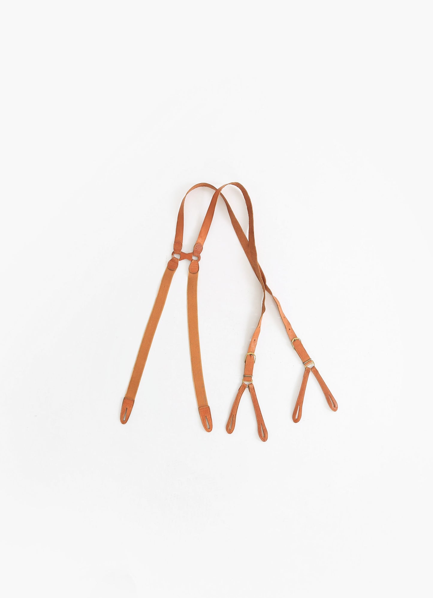 Vintage 1940s French brown leather suspenders