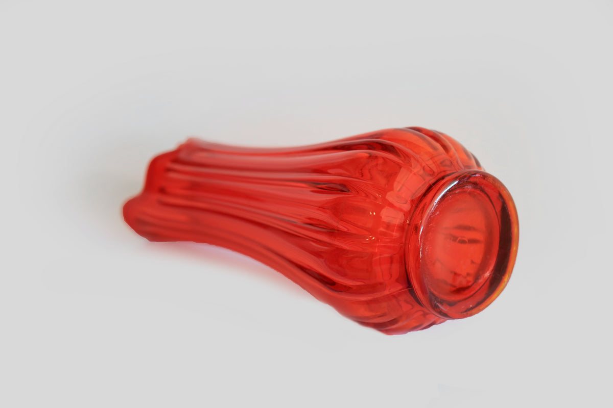 LE SMITH Huge Red Art Glass Fat Bottom Ribbed Swung Vase