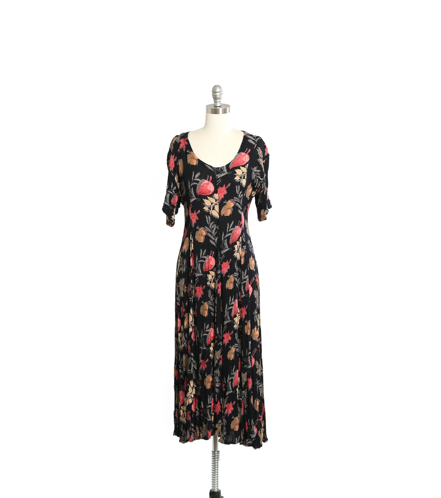 90s black Falling Leaf rayon maxi dress