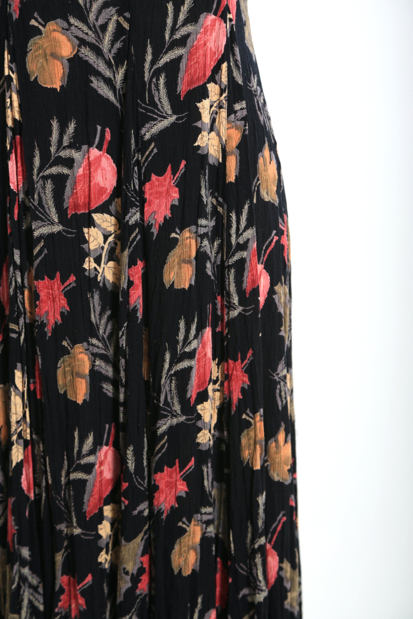 90s black Falling Leaf rayon maxi dress