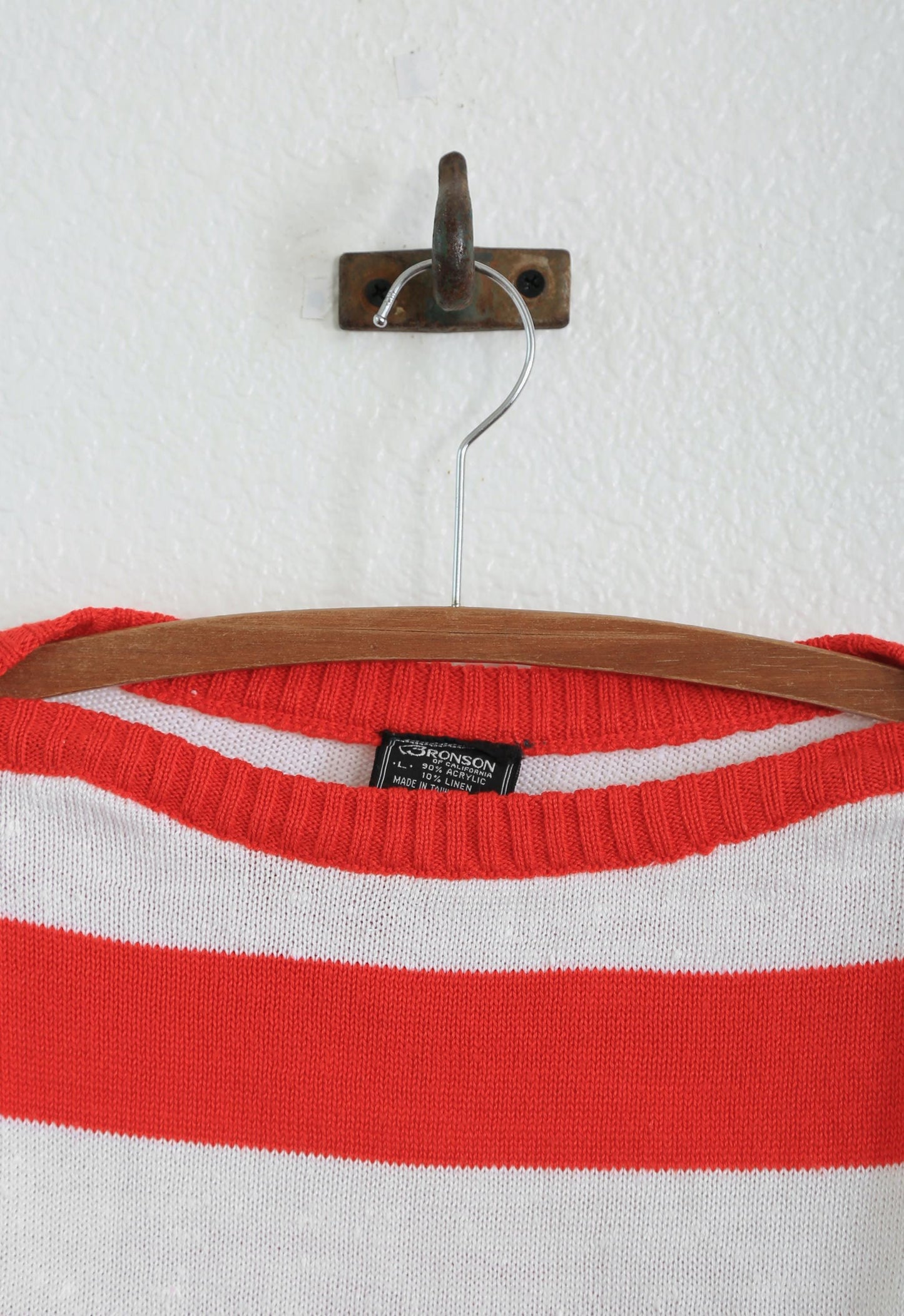 70s red striped knit draw string sweater