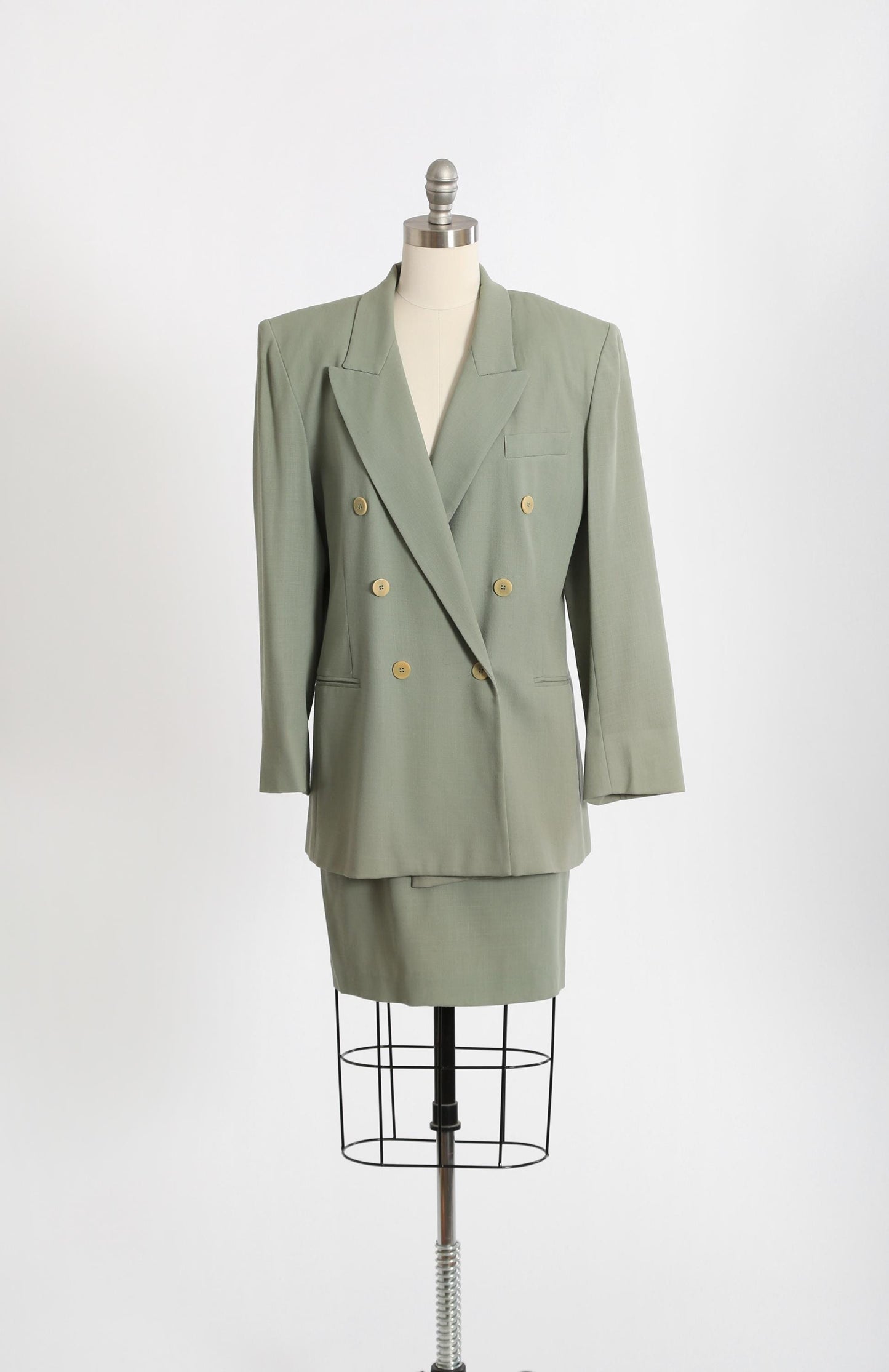 90s Sage Green oversized wool blazer skirt suit