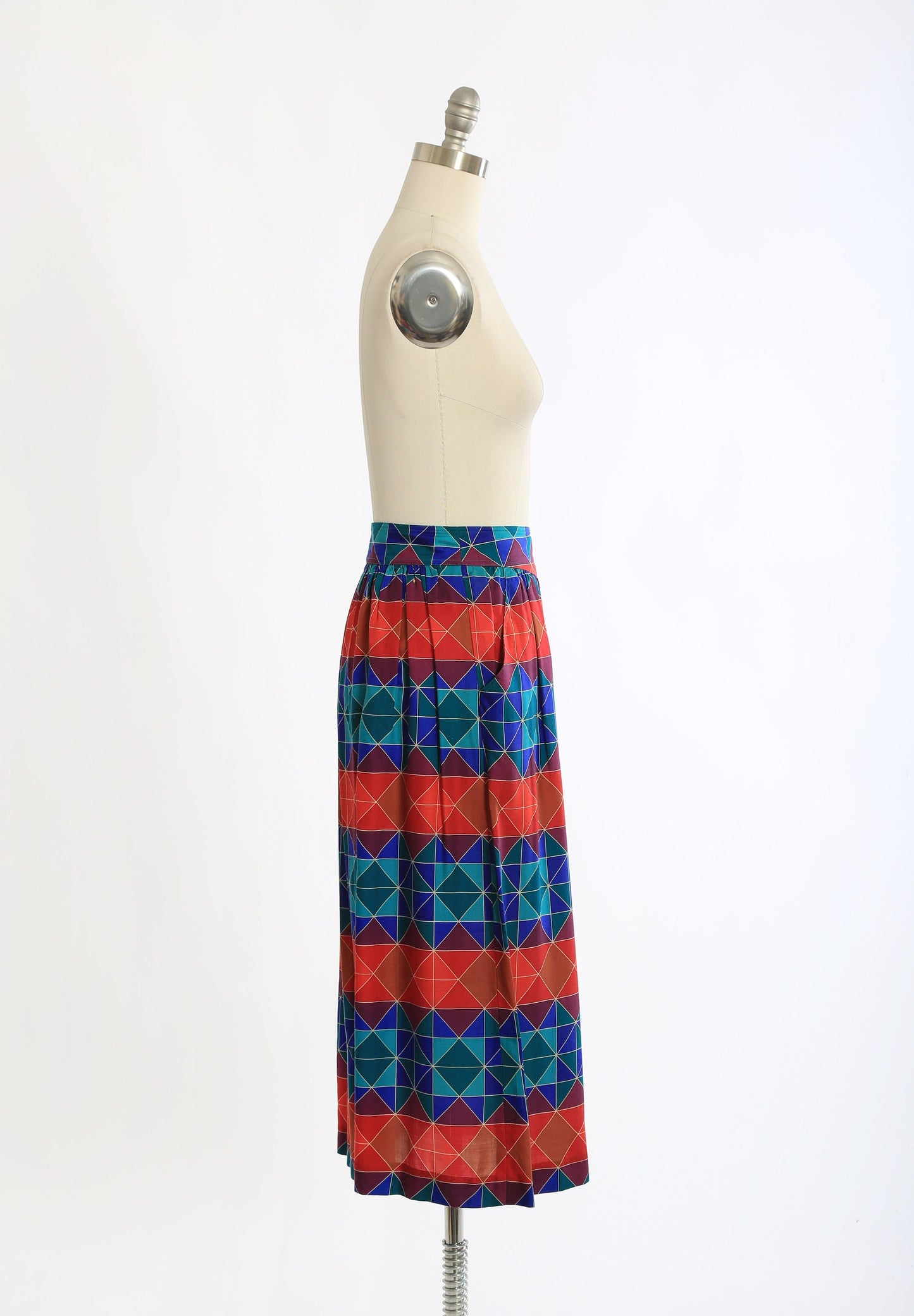 Vintage 90s Liz Claiborne geometric rainbow rayon midi skirt