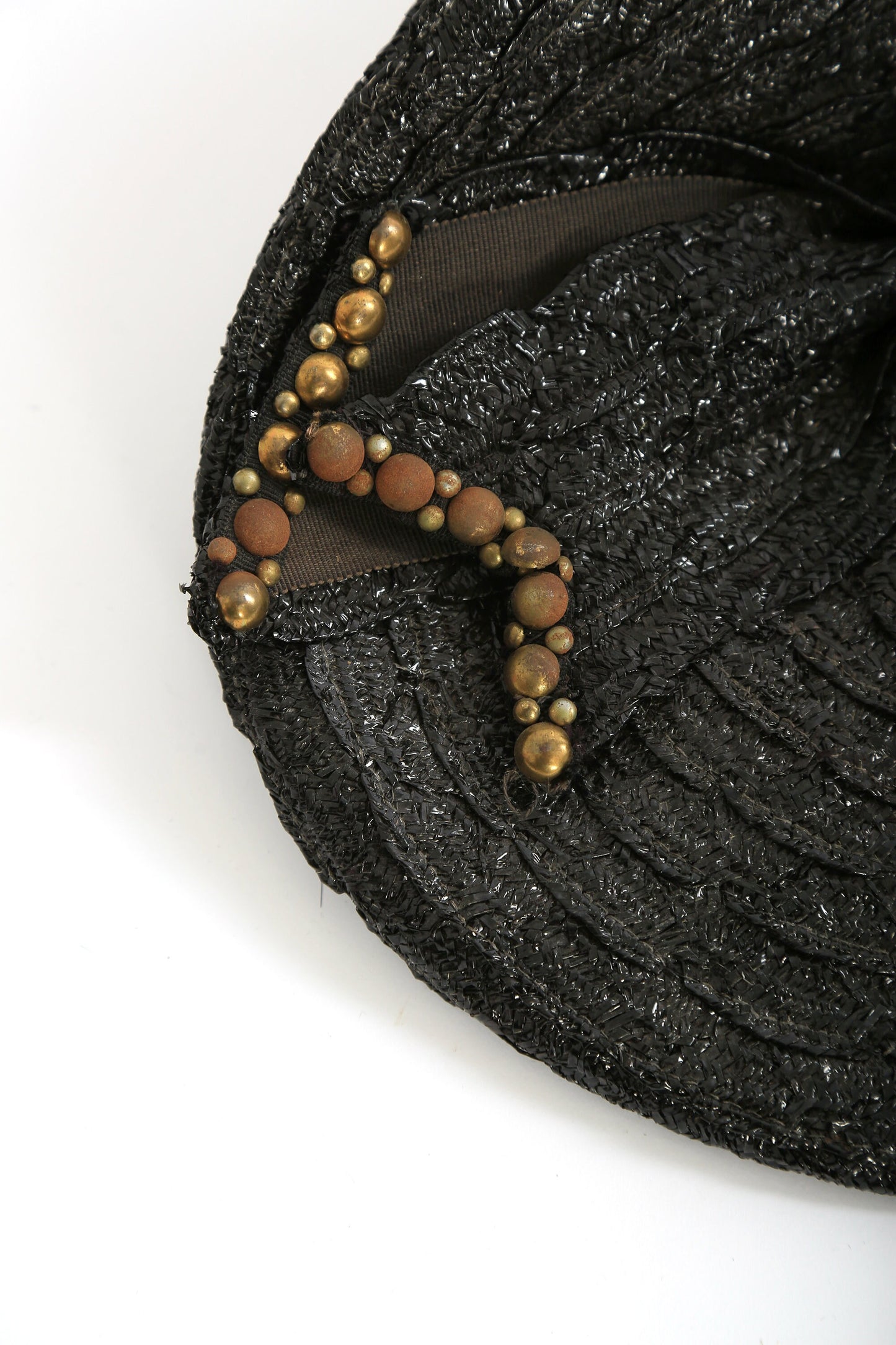 Vintage 1940s black studded straw hat