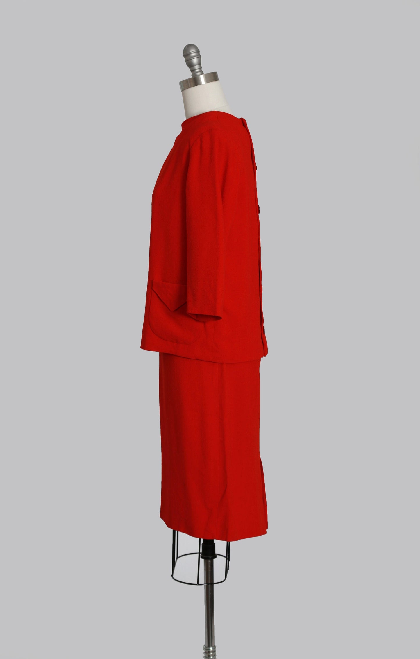 60s red wool suit | Vintage 1960s red 2pc shift dress + top suit | Mid century Modern 2pc dress suit