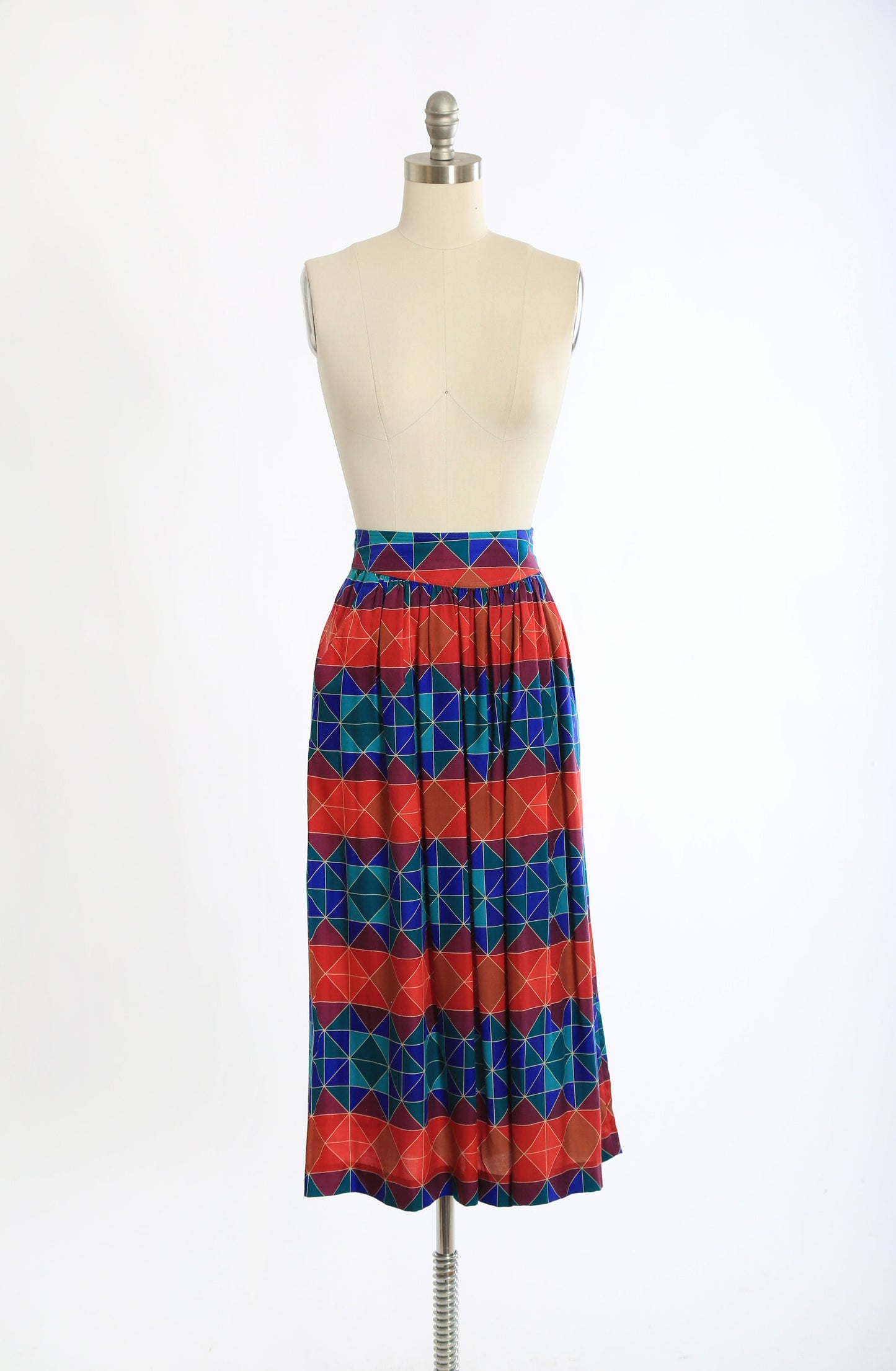 Vintage 90s Liz Claiborne geometric rainbow rayon midi skirt