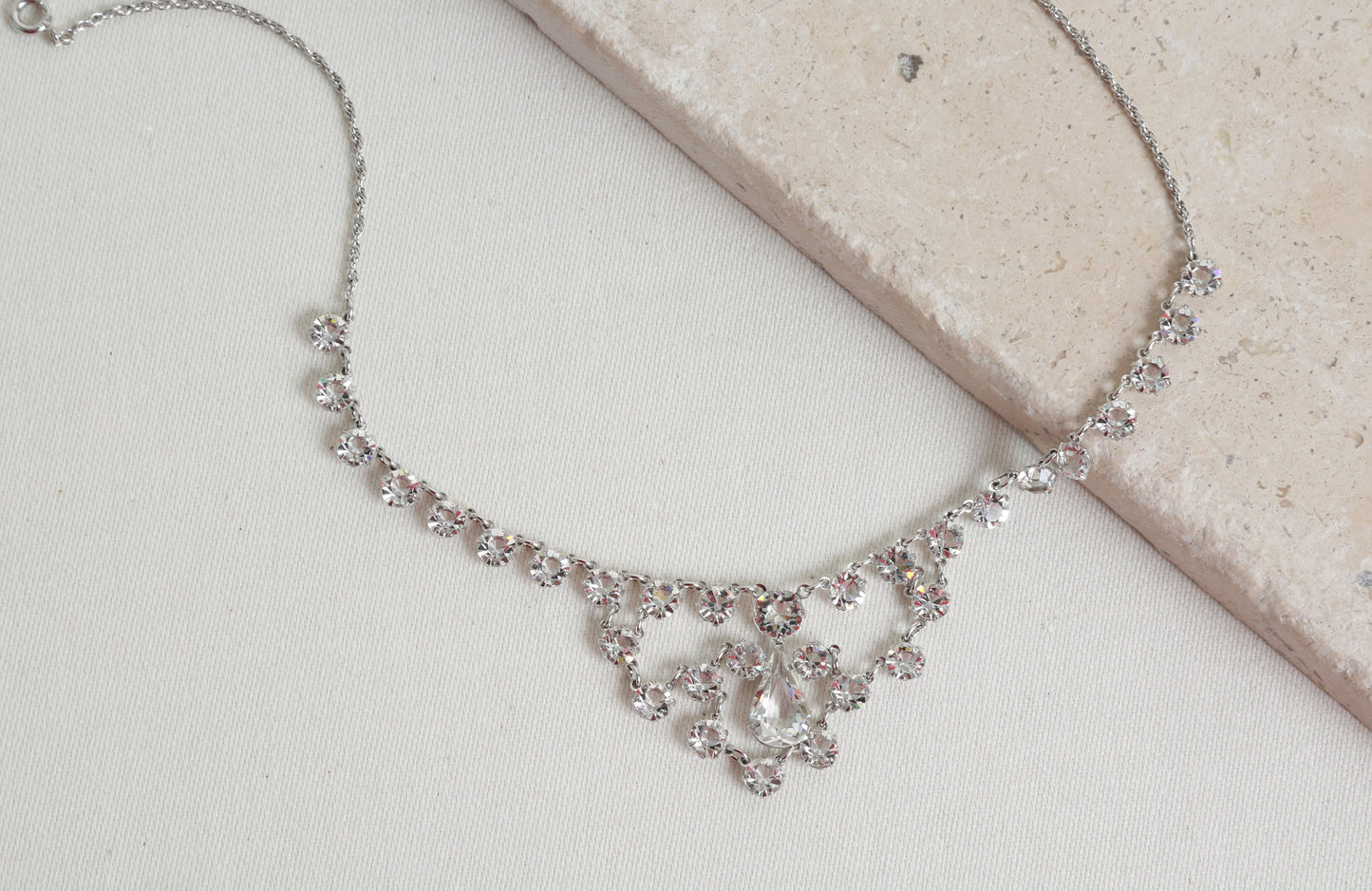 Riviere Paste Necklace | Antique vintage Edwardian jeweled paste 12K white gold filed choker | Edwardian paste necklace