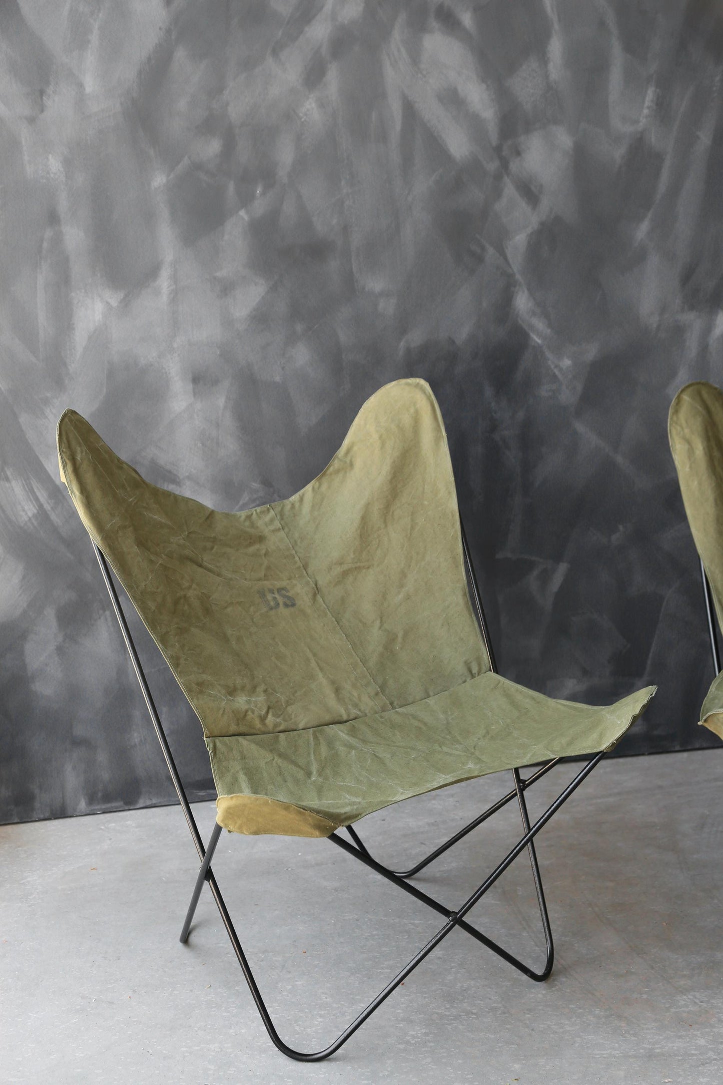 Mid Century Modern 1960s BKF Hardoy for Knoll Butterly chairs US Military canvas covers