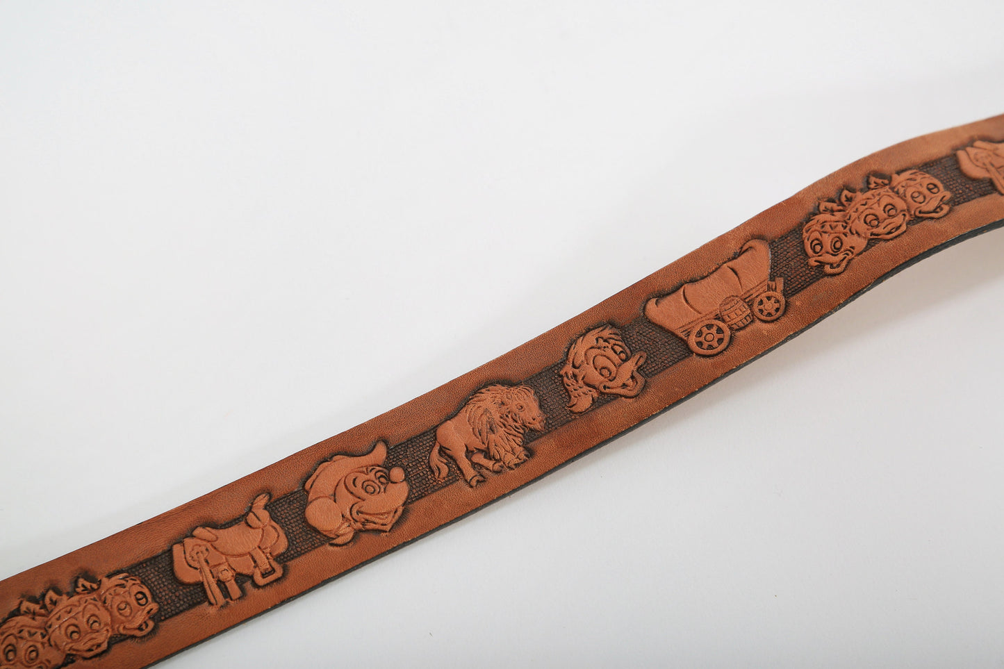 Vintage Chambers Disney western tooled brown leather kids belt