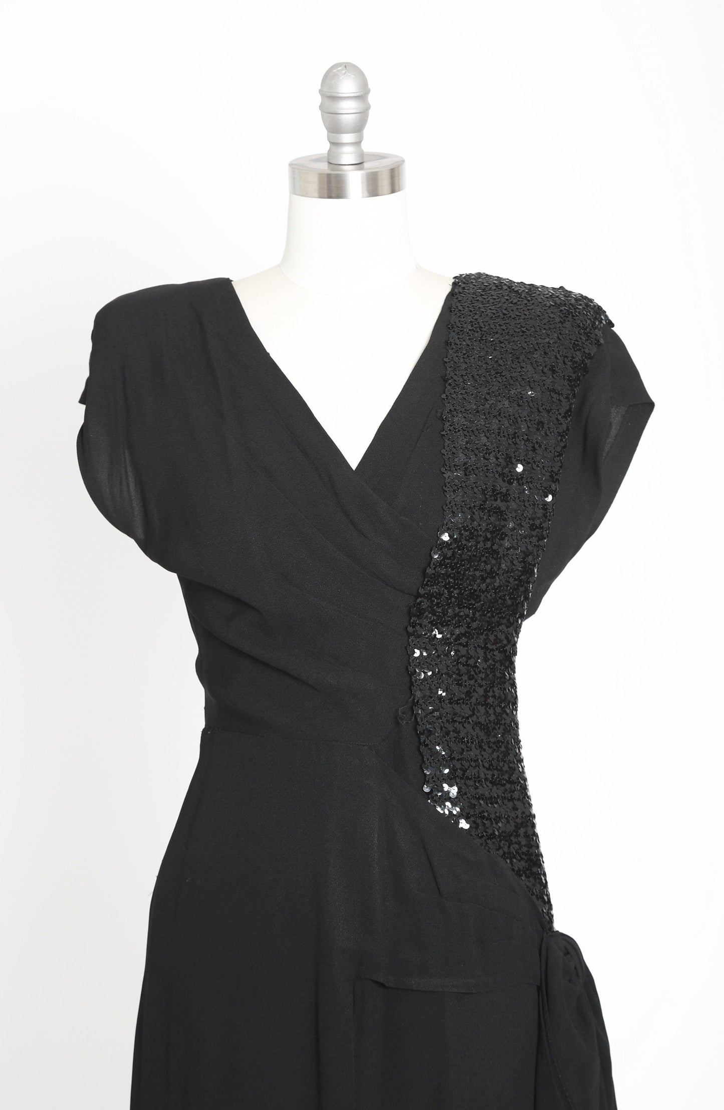 40s sequin dress | Vintage 1940s black crepe sequin bow dress