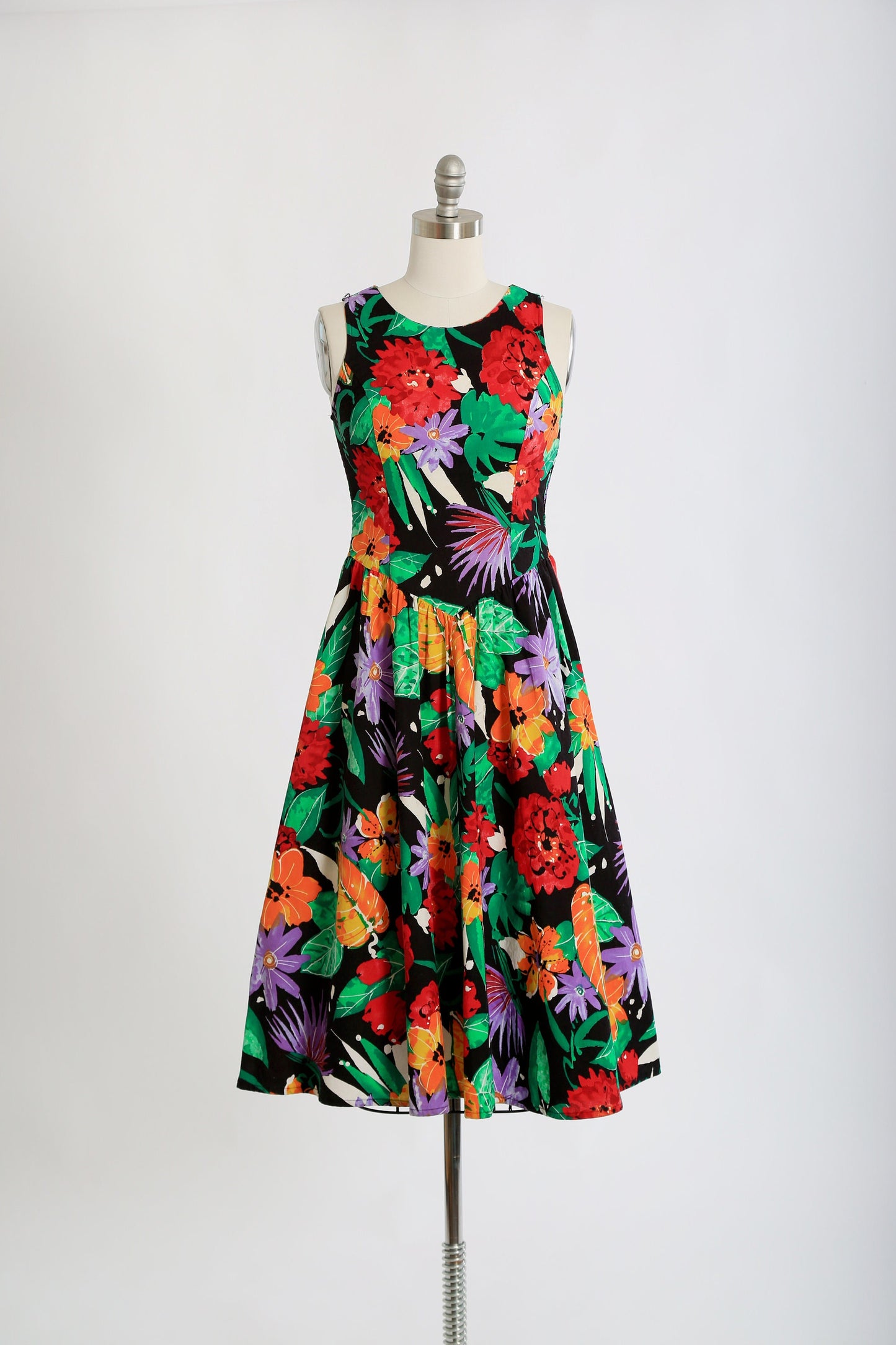 80s floral cotton midi dress