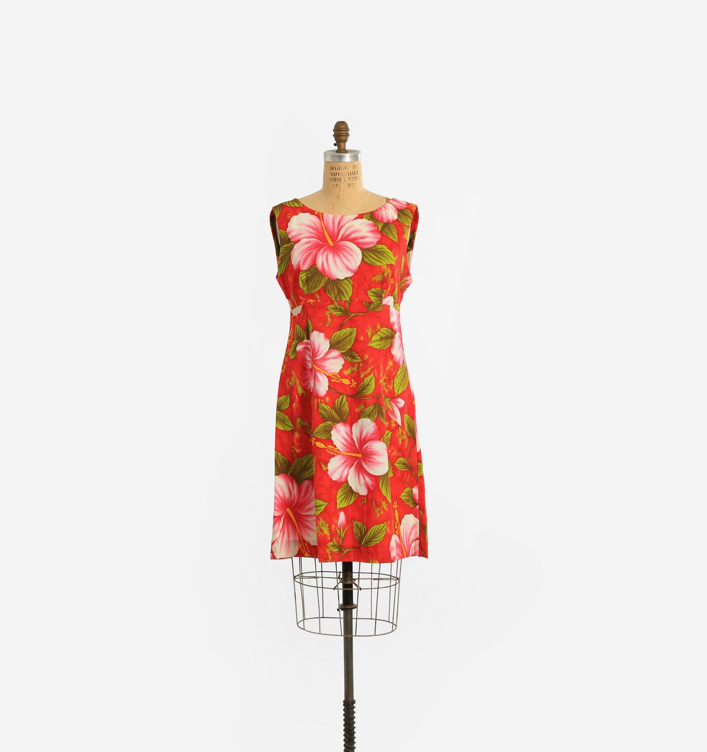 60s Ui - Maikai barkcloth Hawaiian mini dress | Vintage 1960s deadstock Red tropical Hibiscus dress