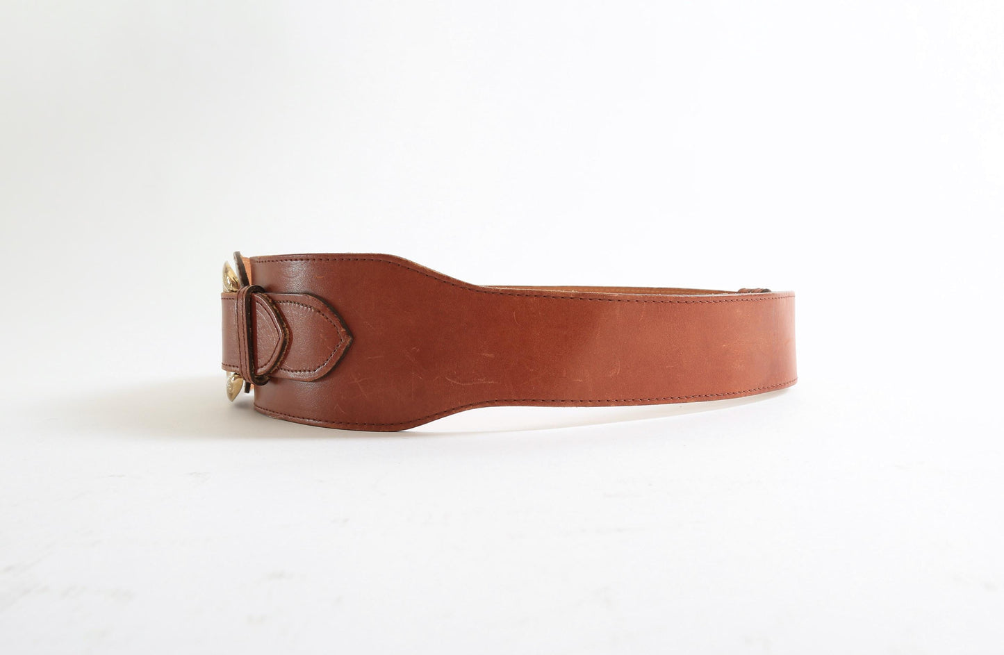 Vintage 80s Ginnie Johansen wide brown leather belt Sz. L XL