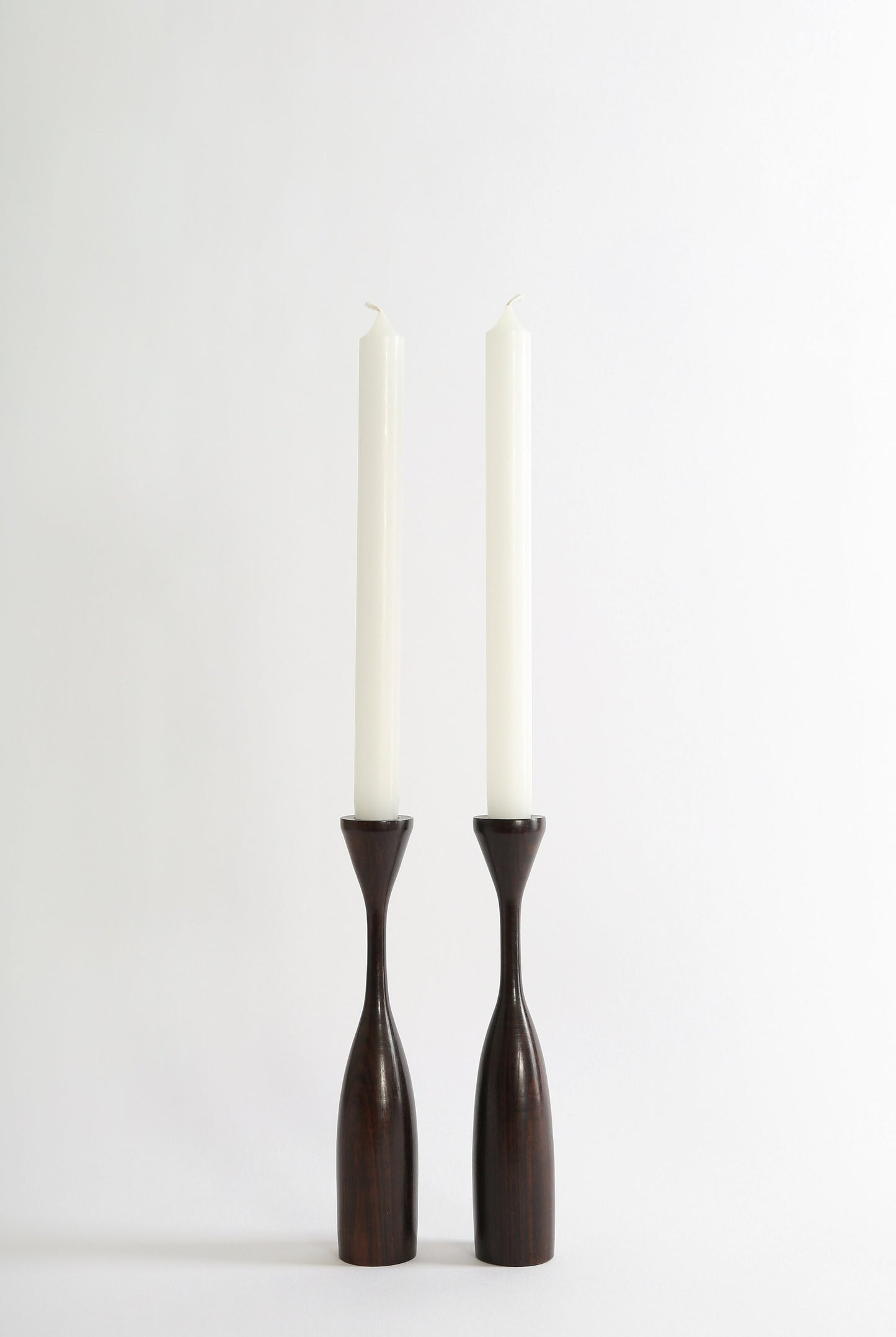 Vintage Mid Century Modern ironwood tulip candlestick holders
