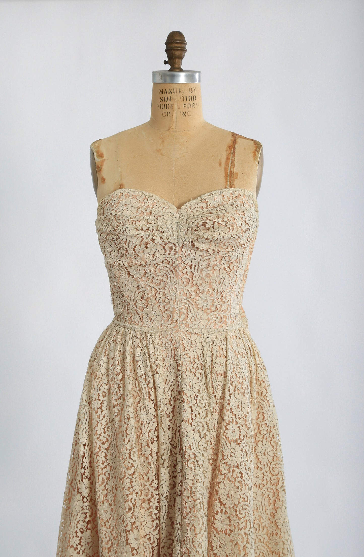 50s nude lace dress | 1950s Lorrie Deb floral lace 2pc dress