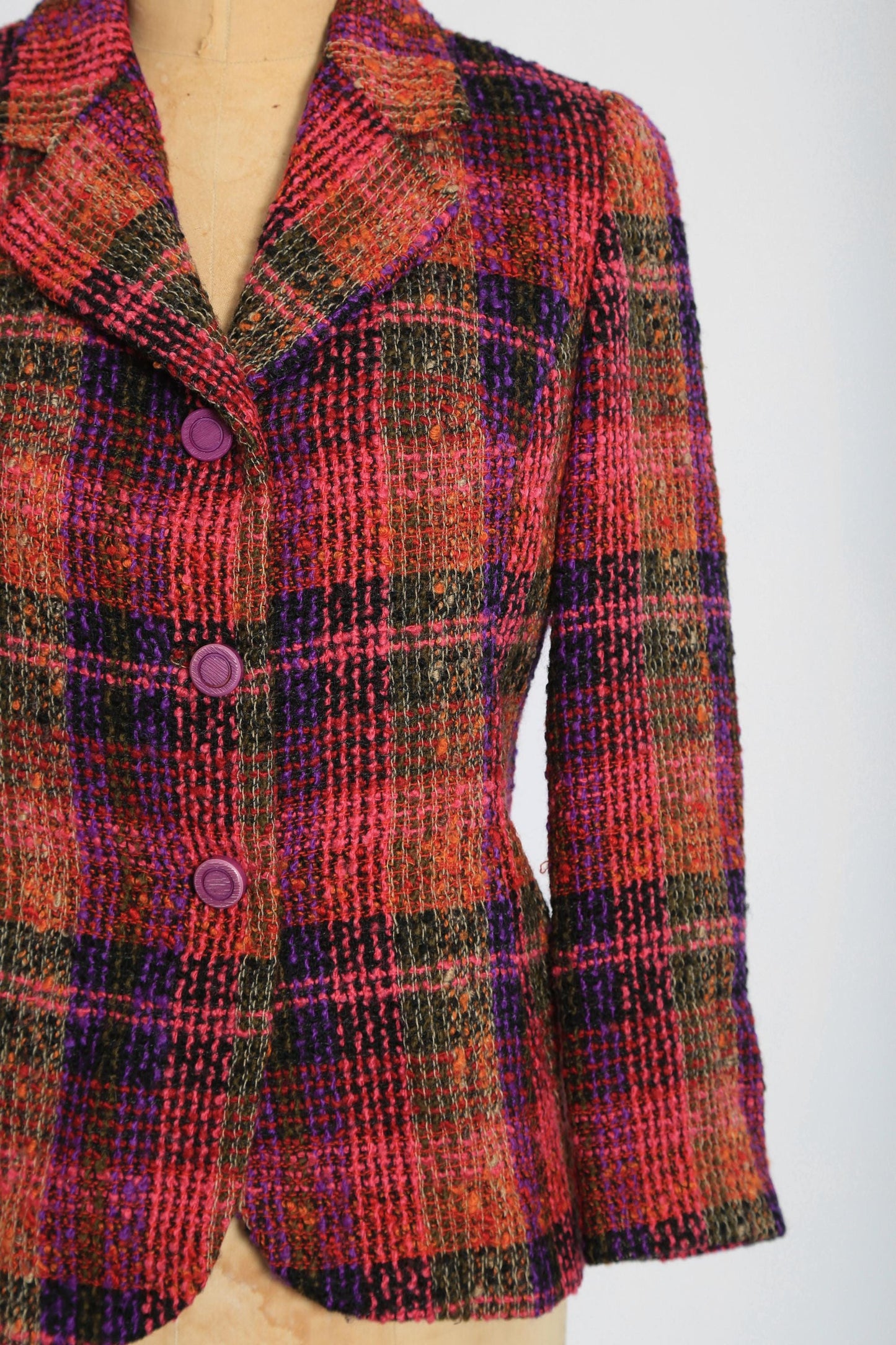 Vintage 70s Pink plaid Scottish wool blazer jacket