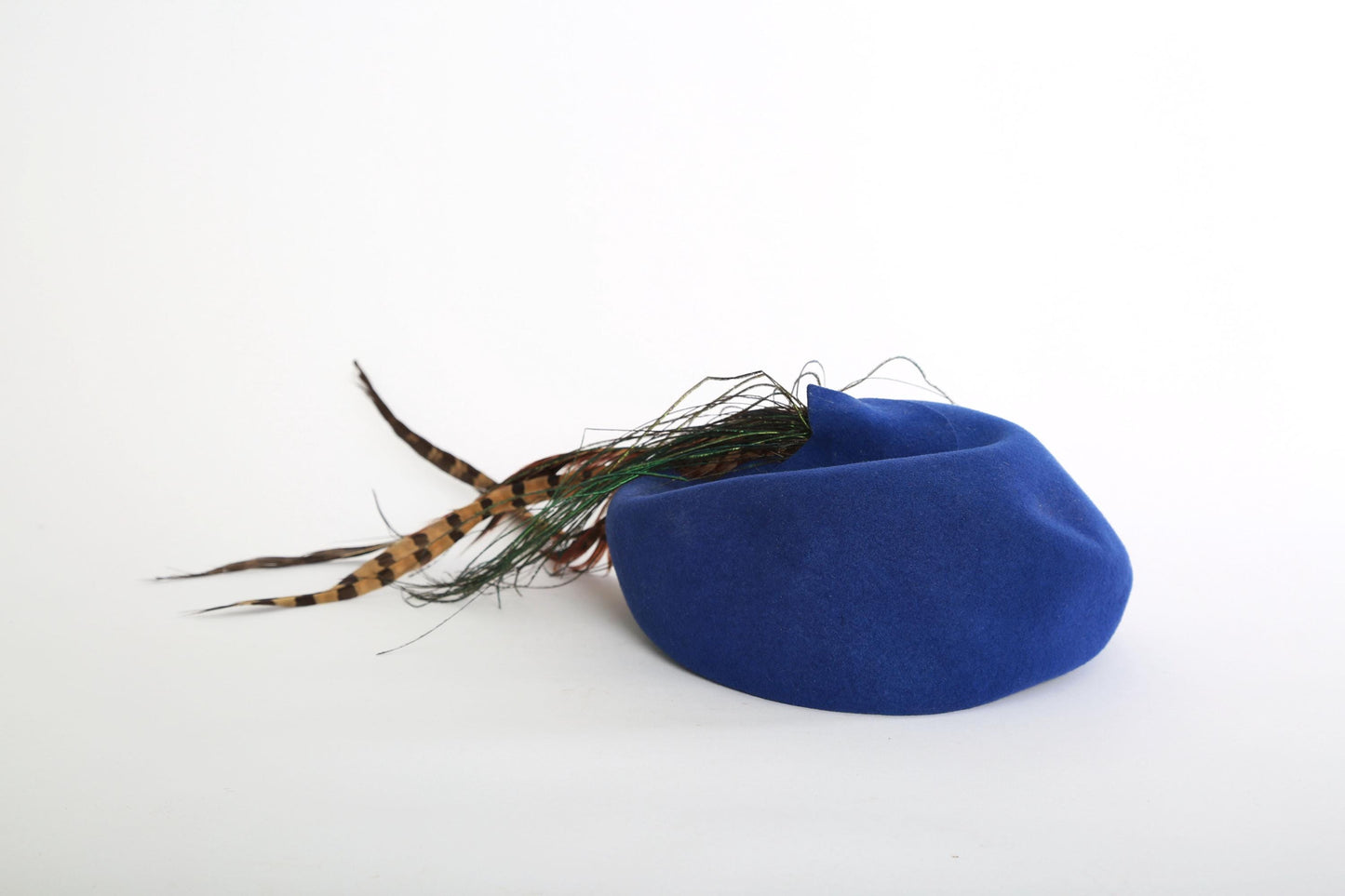 40s Blue wool Feather Hat | Vintage 1940s Geo w Bollman blue hat