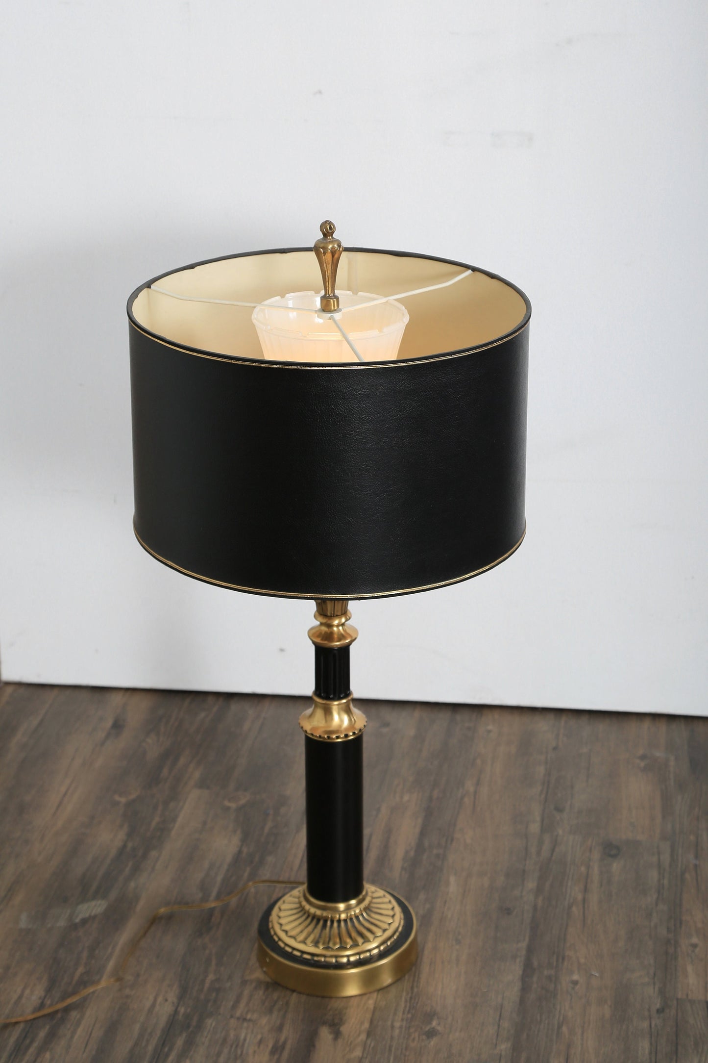 Vintage black + gold brass neoclassical French style table lamp