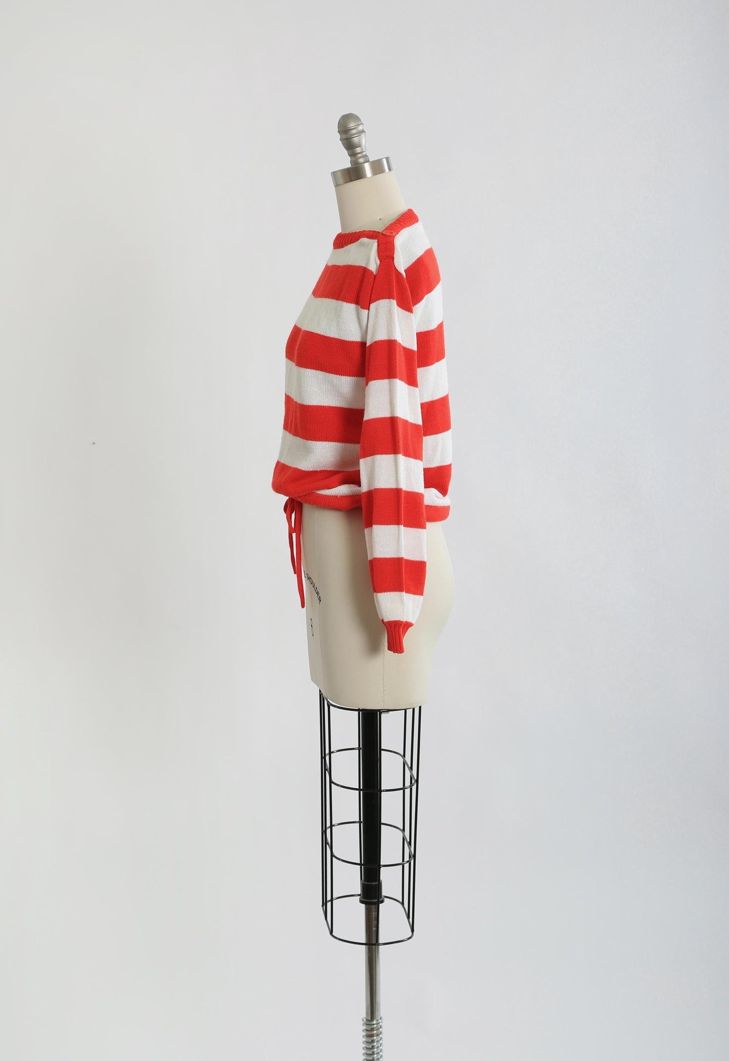 70s red striped knit draw string sweater