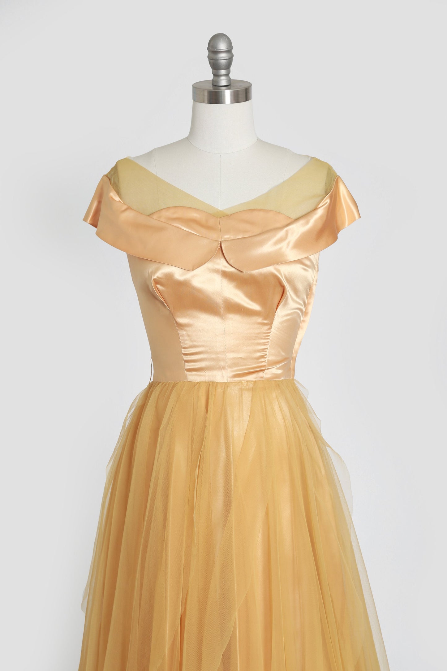 50s gold satin dress | vintage 1950s satin chiffon dress