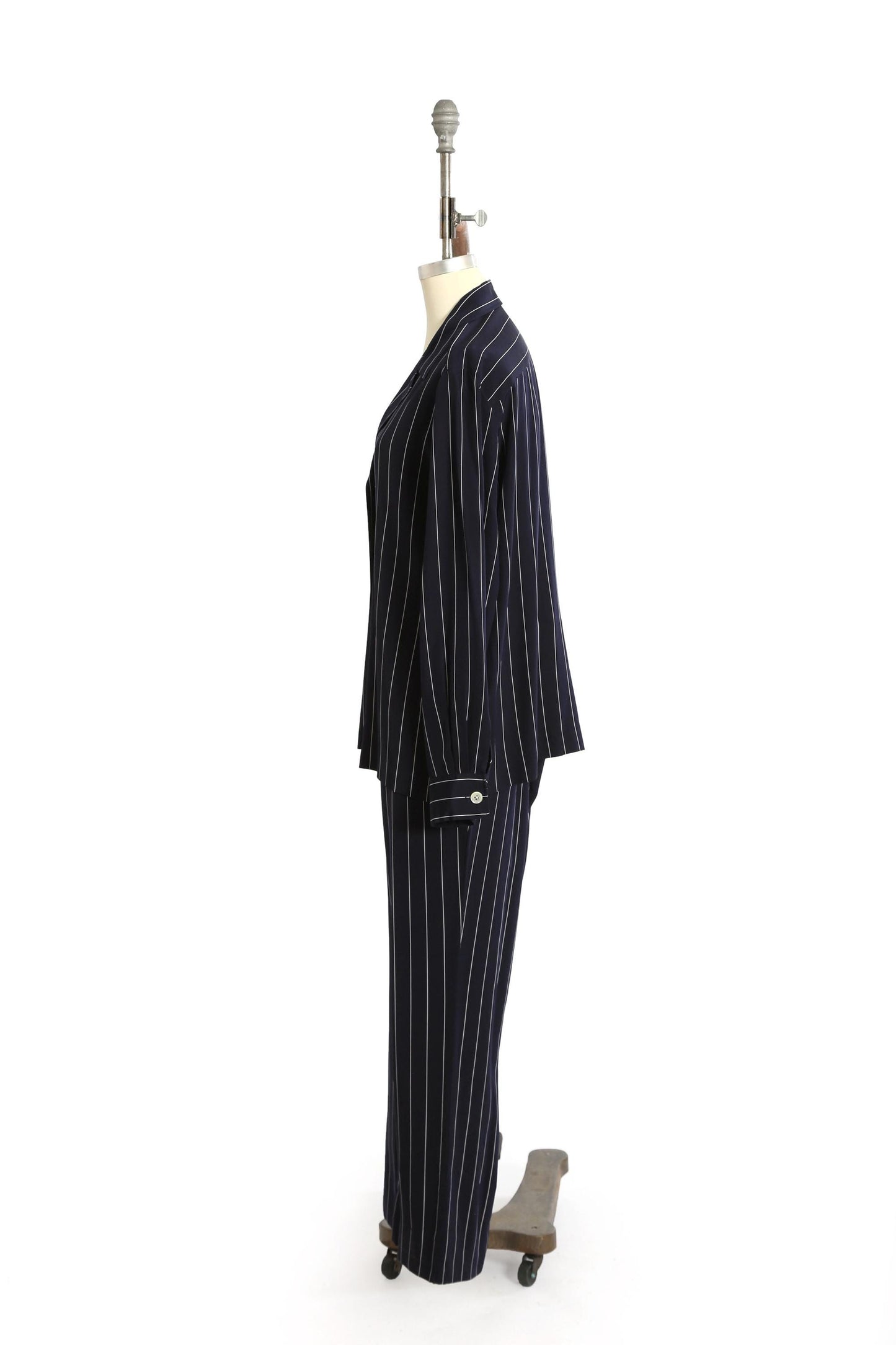 Ralph Lauren silk set | Vintage Ralph Lauren navy blue pin striped silk 2pc Blouse + pants set
